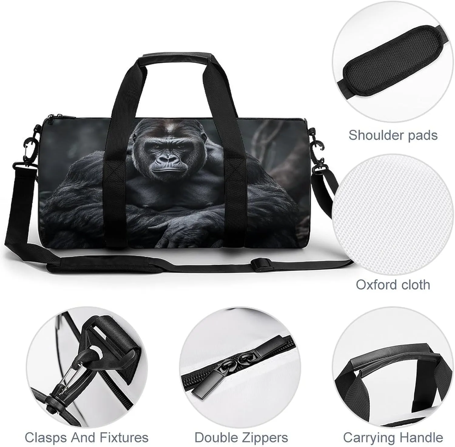 Gym Bag Gorilla on The Ground Duffel Bag for Men Women Overnight Bag with Shoe Compartment Workout Bags