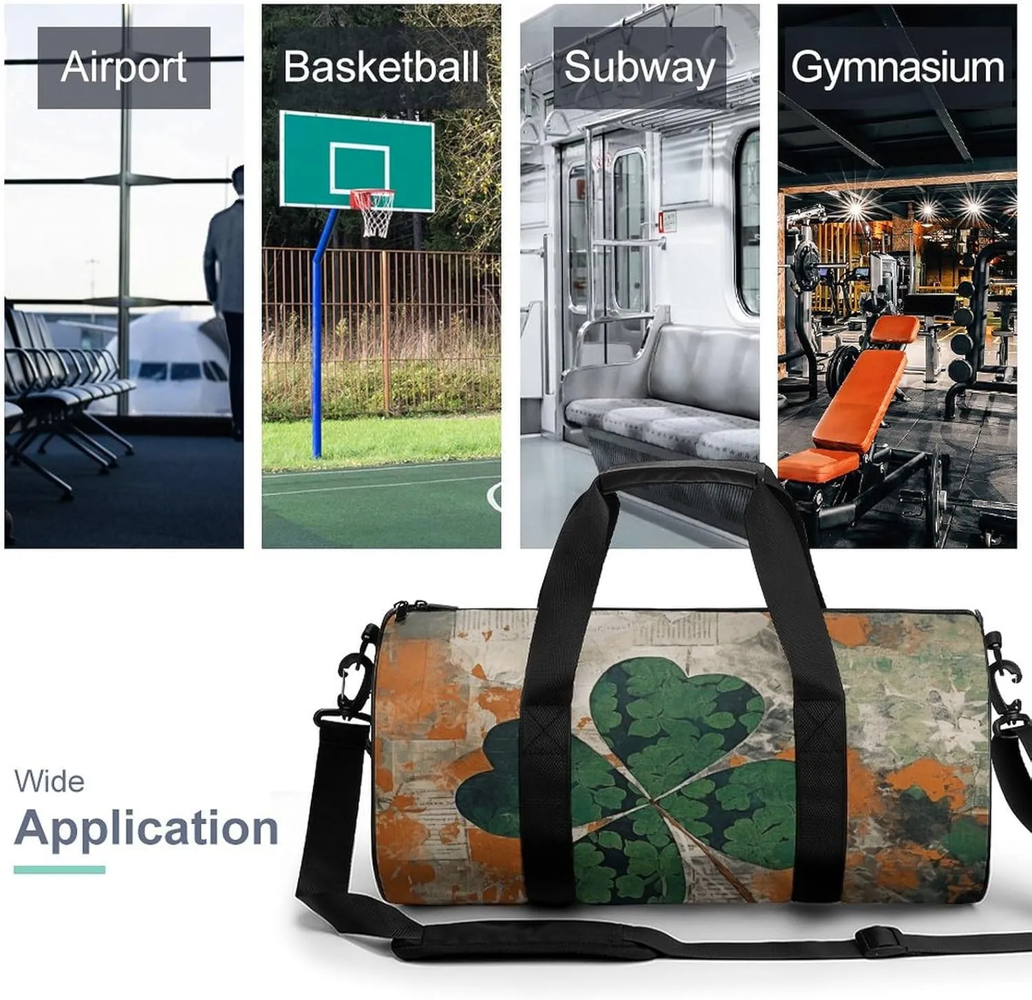 Gym Bag Green Leaves Image Duffel Bag for Men Women Overnight Bag with Shoe Compartment Workout Bags