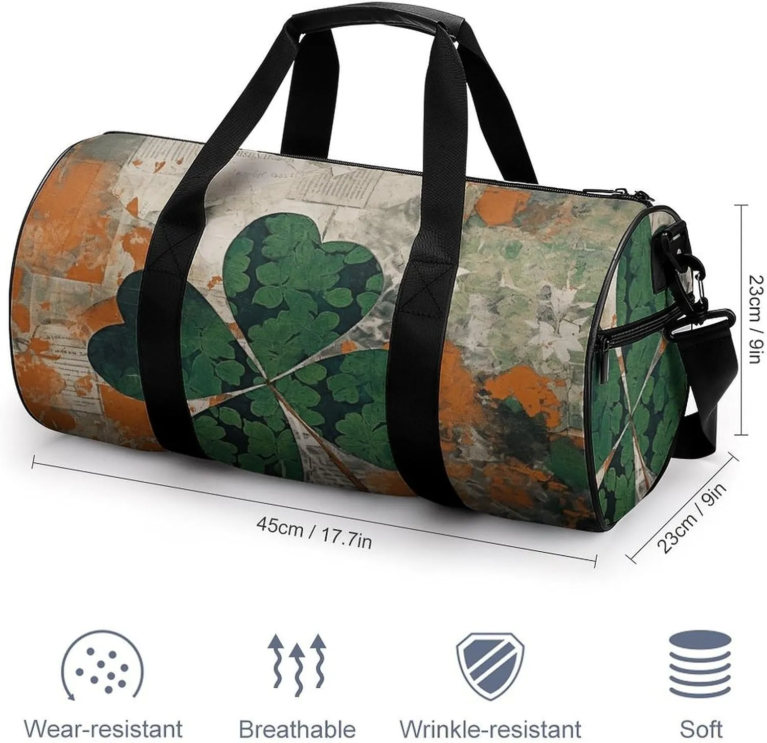 Gym Bag Green Leaves Image Duffel Bag for Men Women Overnight Bag with Shoe Compartment Workout Bags