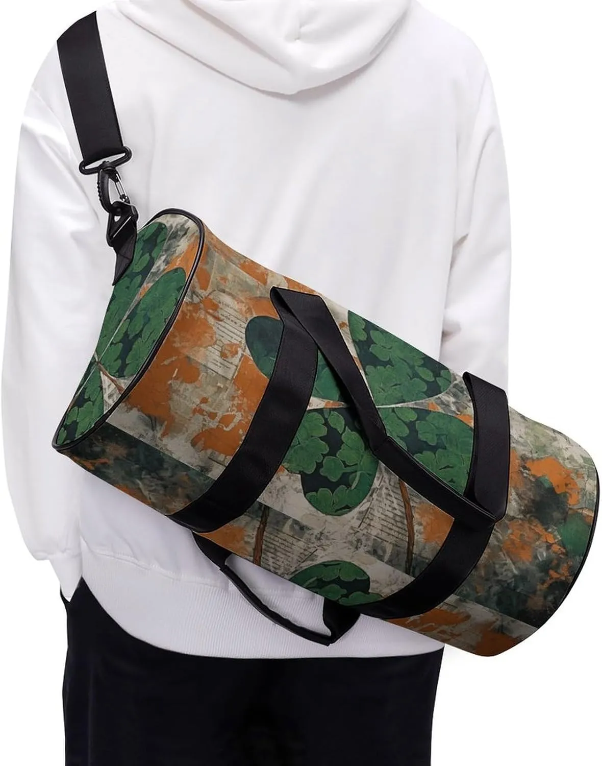 Gym Bag Green Leaves Image Duffel Bag for Men Women Overnight Bag with Shoe Compartment Workout Bags