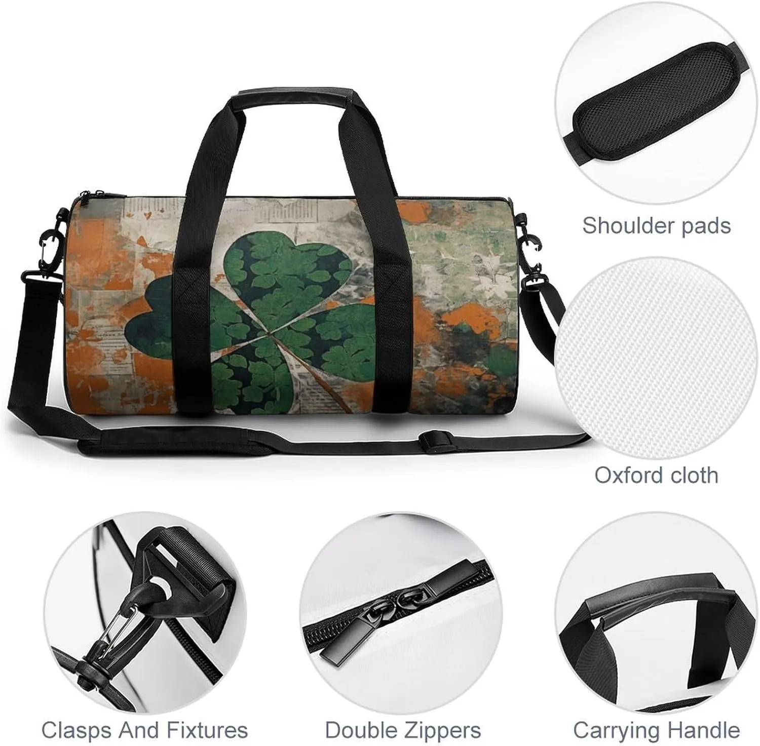 Gym Bag Green Leaves Image Duffel Bag for Men Women Overnight Bag with Shoe Compartment Workout Bags