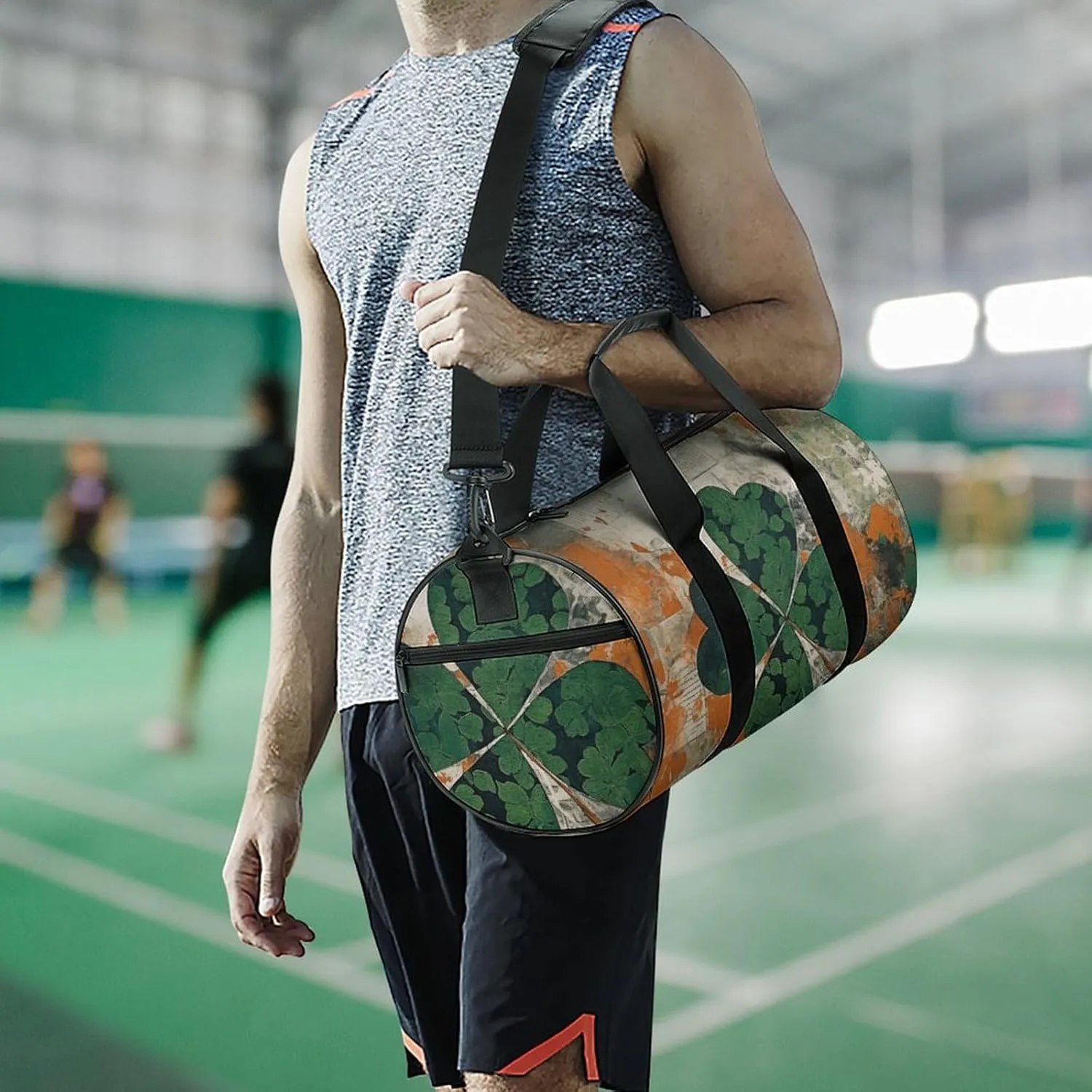 Gym Bag Green Leaves Image Duffel Bag for Men Women Overnight Bag with Shoe Compartment Workout Bags