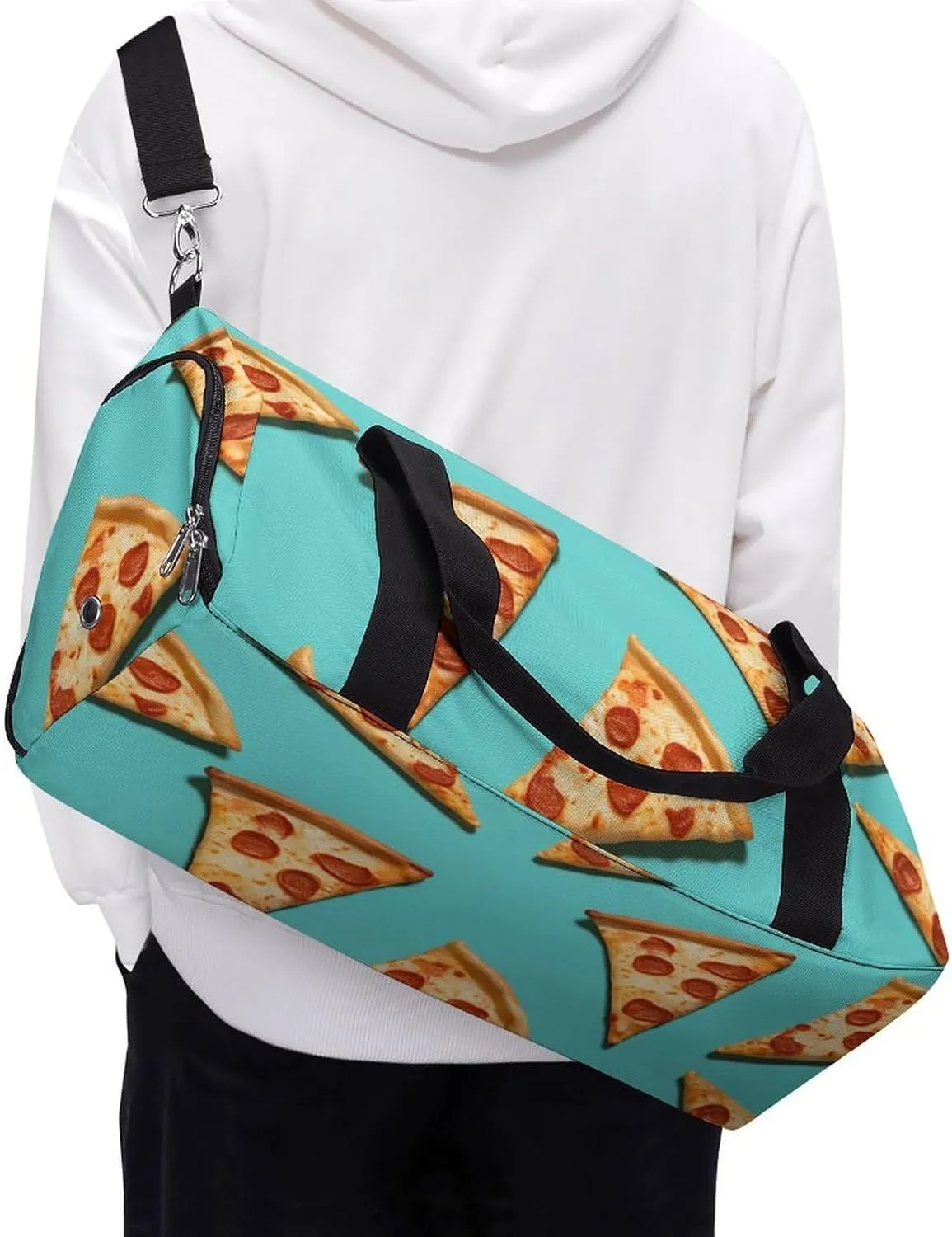 Gym Bag Green Pizza Slices Duffel Bag for Men Women Overnight Bag with Shoe Compartment Workout Bags
