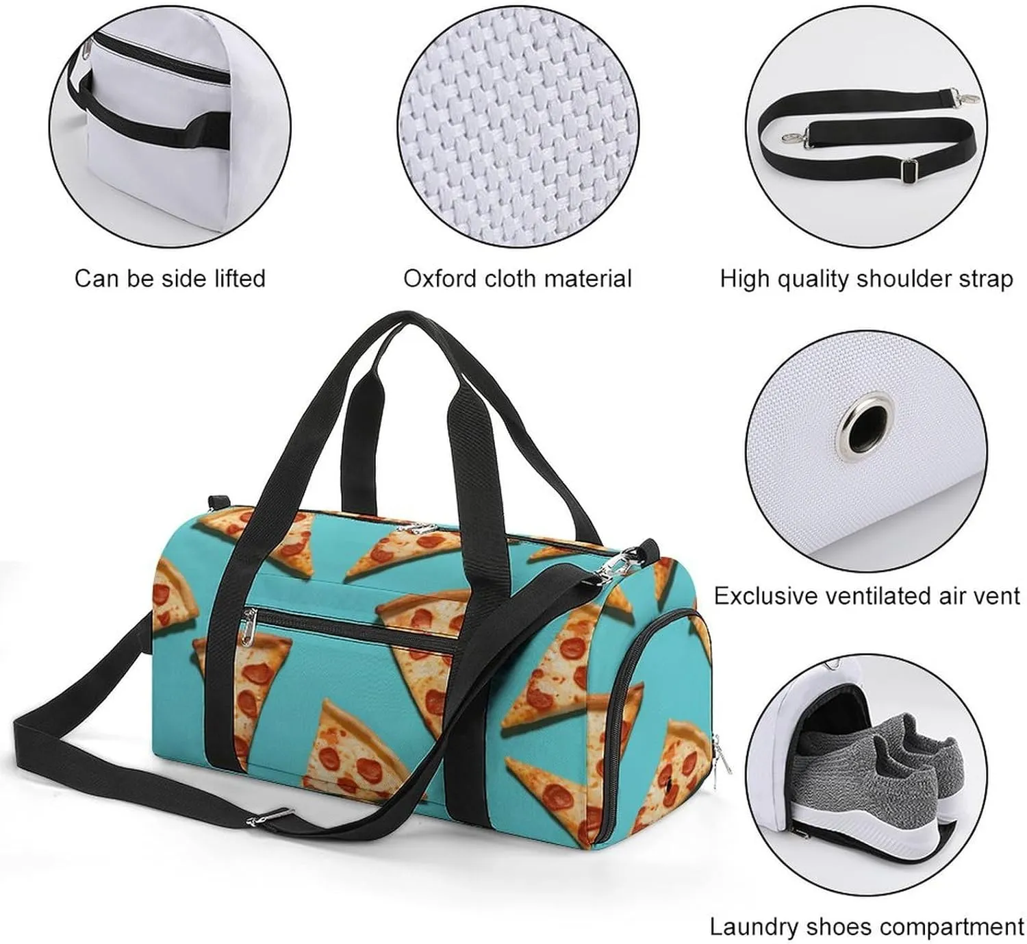 Gym Bag Green Pizza Slices Duffel Bag for Men Women Overnight Bag with Shoe Compartment Workout Bags