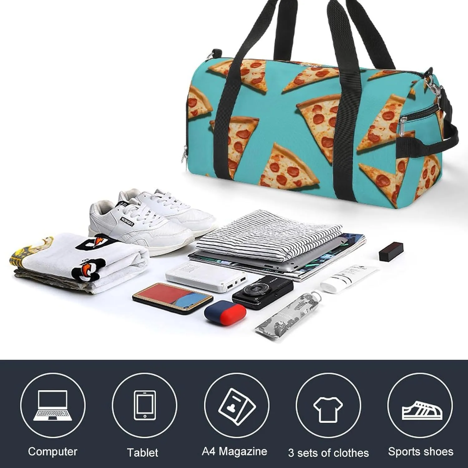 Gym Bag Green Pizza Slices Duffel Bag for Men Women Overnight Bag with Shoe Compartment Workout Bags