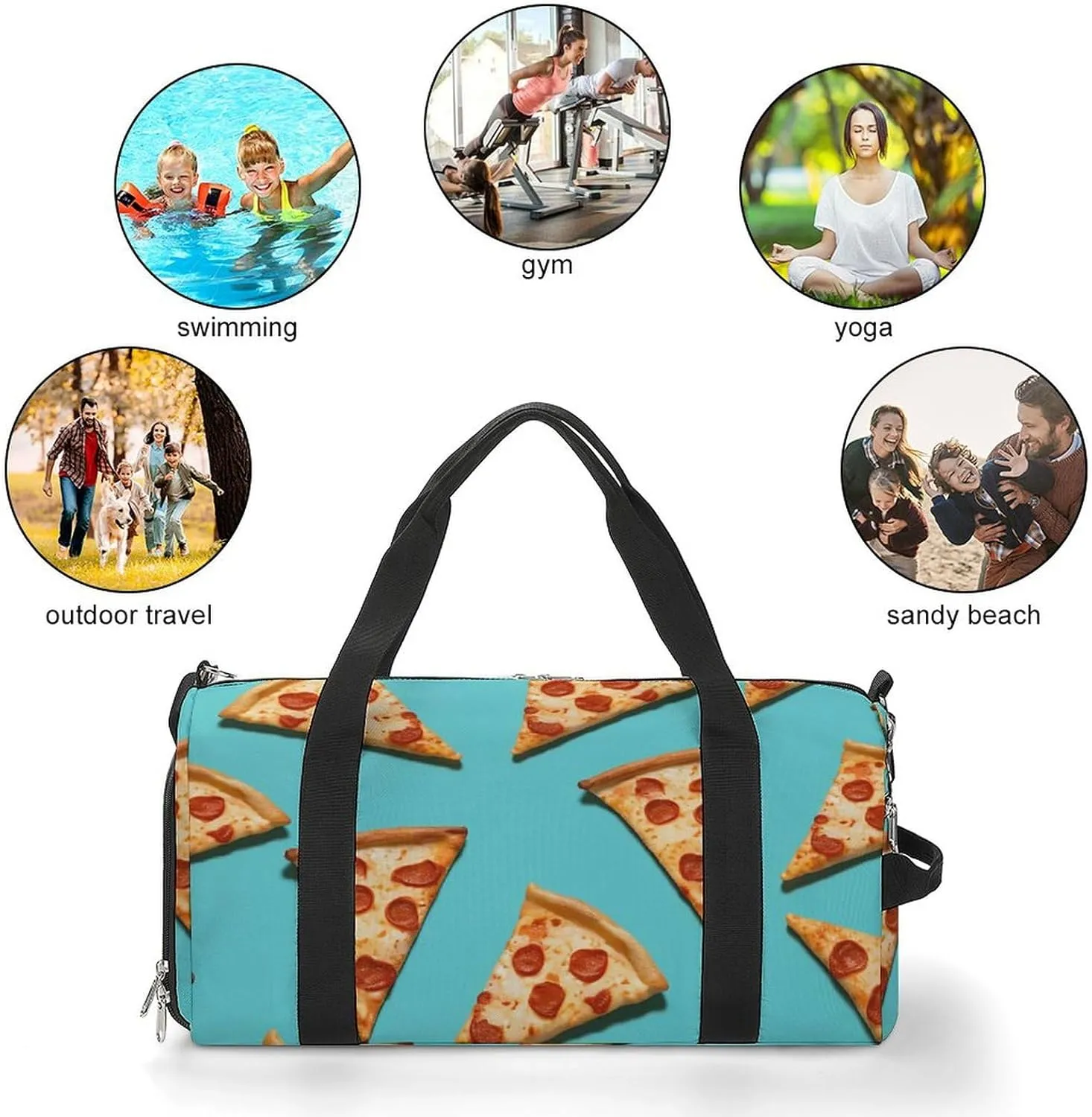 Gym Bag Green Pizza Slices Duffel Bag for Men Women Overnight Bag with Shoe Compartment Workout Bags