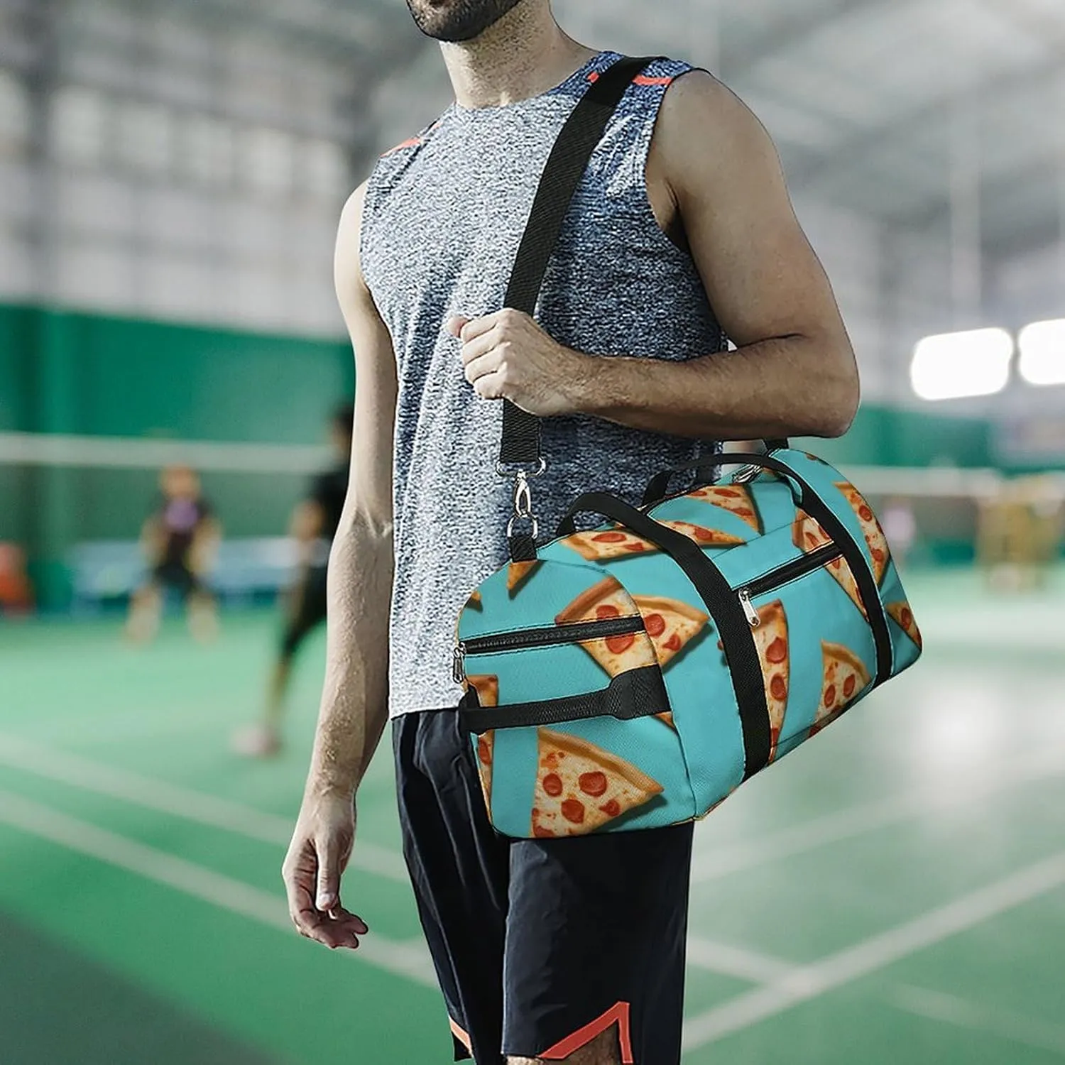 Gym Bag Green Pizza Slices Duffel Bag for Men Women Overnight Bag with Shoe Compartment Workout Bags