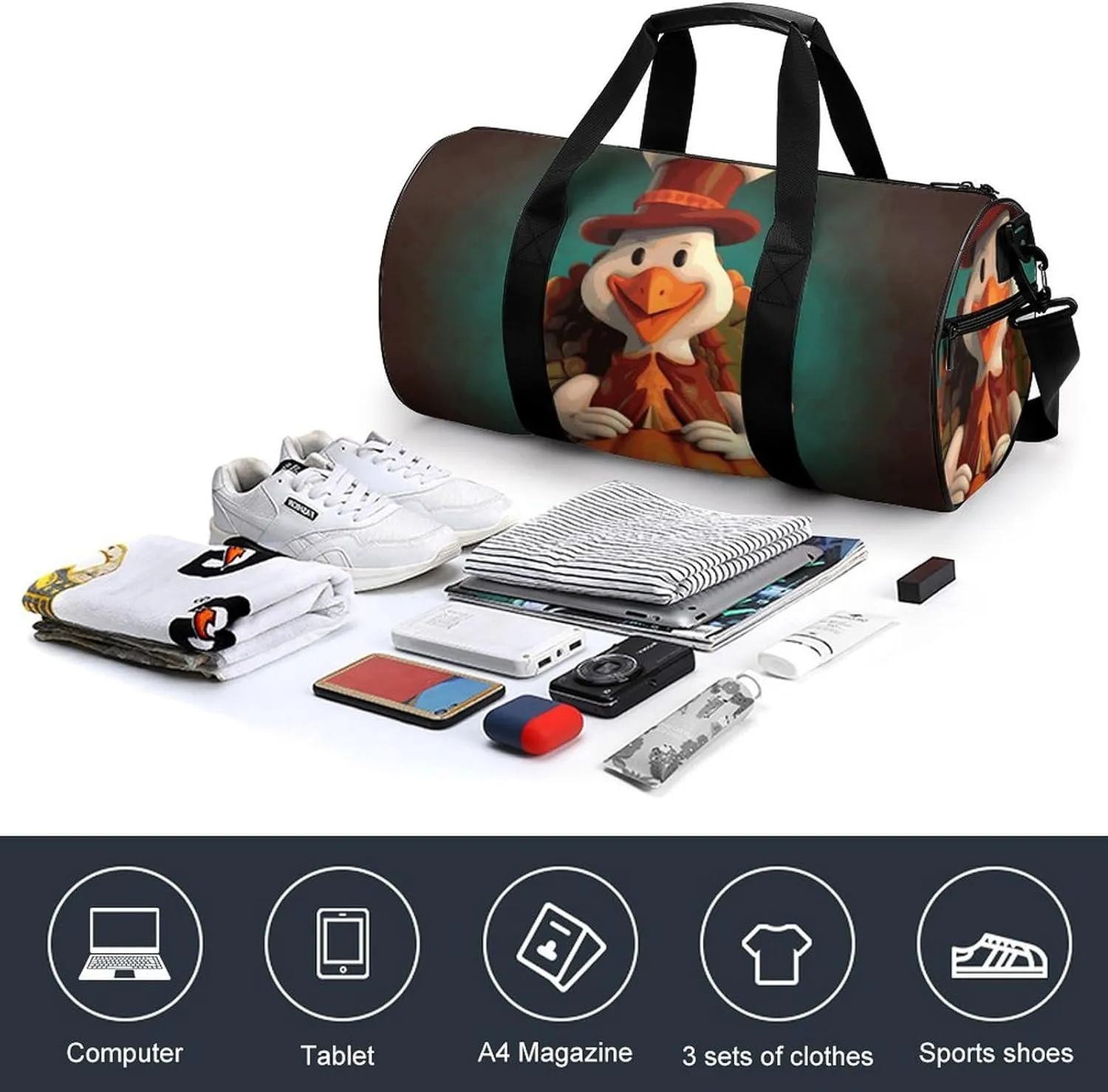 Gym Bag Happy Thanksgiving Turkey Duffel Bag for Men Women Overnight Bag with Shoe Compartment Workout Bags
