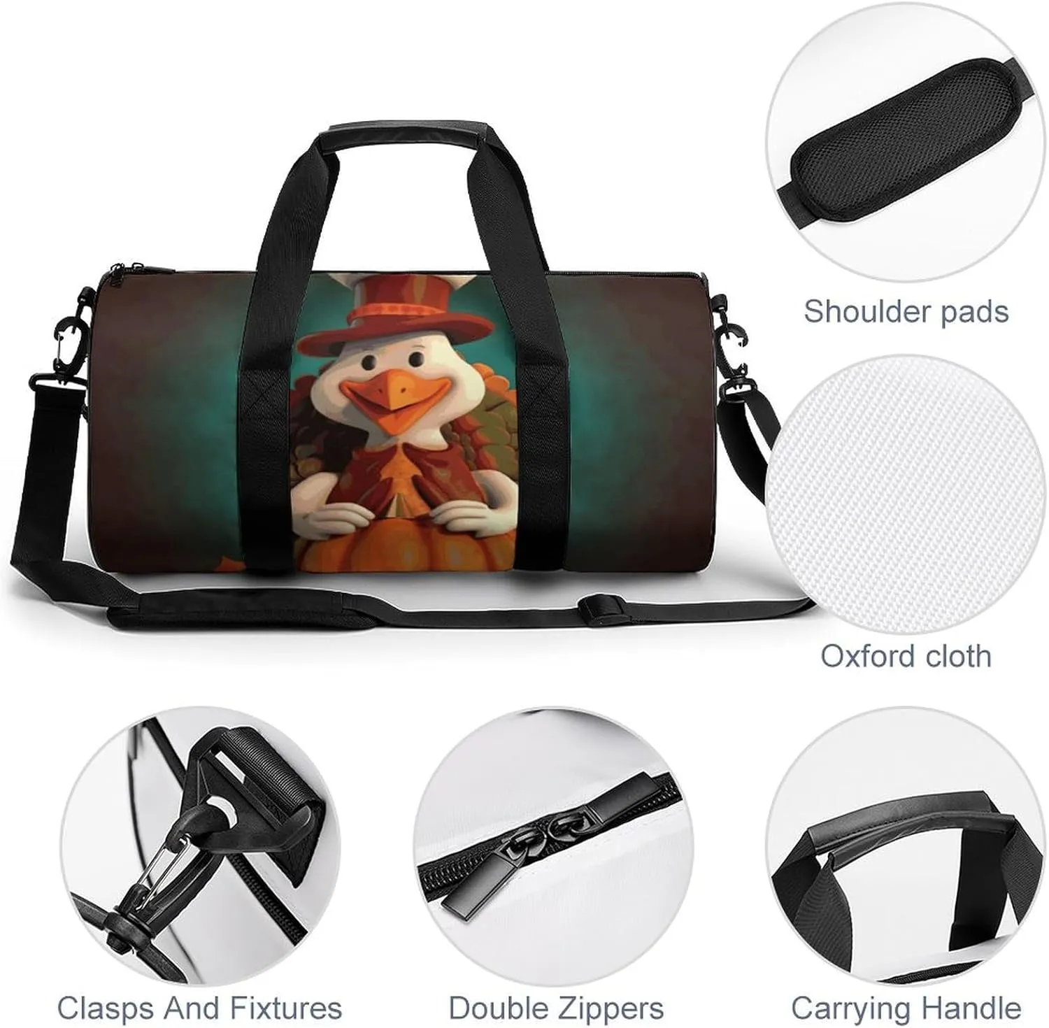 Gym Bag Happy Thanksgiving Turkey Duffel Bag for Men Women Overnight Bag with Shoe Compartment Workout Bags