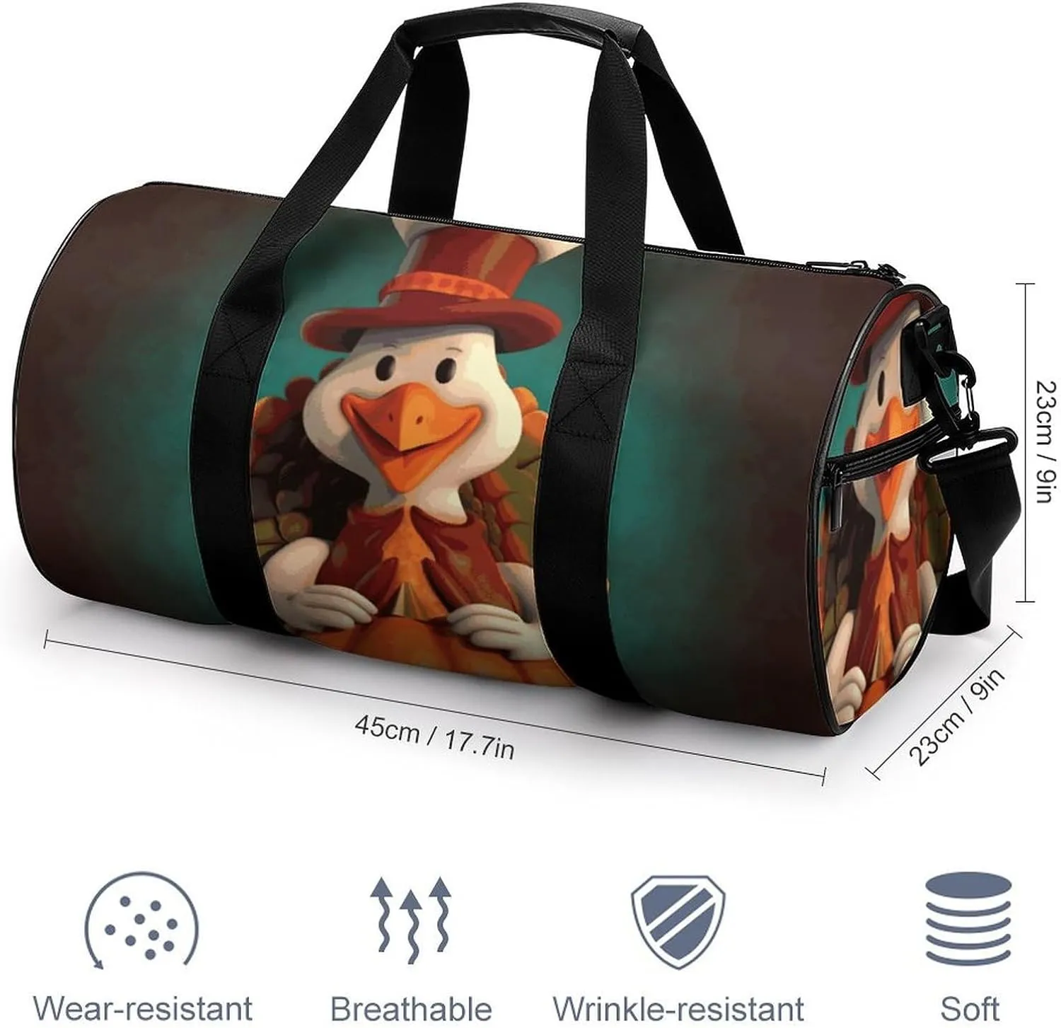 Gym Bag Happy Thanksgiving Turkey Duffel Bag for Men Women Overnight Bag with Shoe Compartment Workout Bags