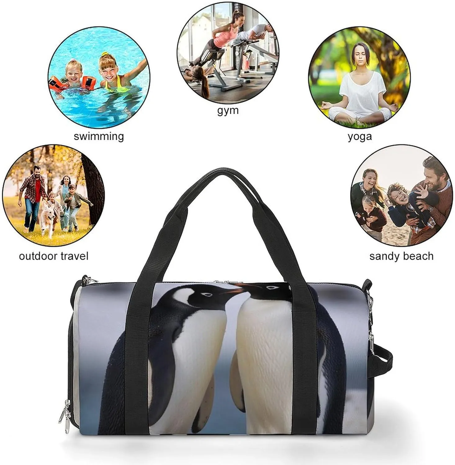Gym Bag I Love Penguins Duffel Bag for Men Women Overnight Bag with Shoe Compartment Workout Bags