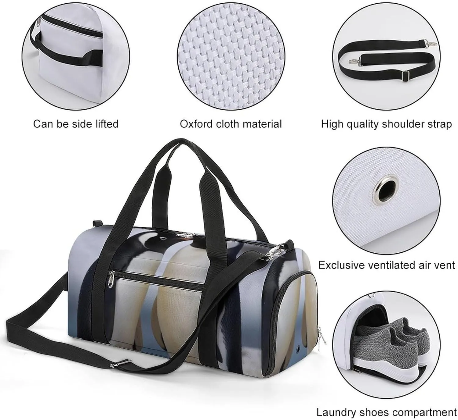 Gym Bag I Love Penguins Duffel Bag for Men Women Overnight Bag with Shoe Compartment Workout Bags