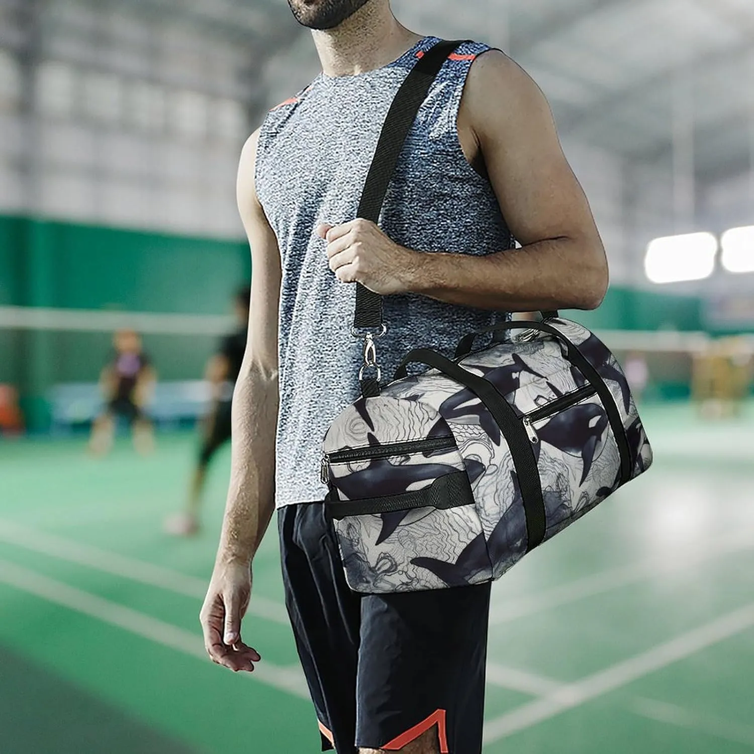 Gym Bag Killer Whale Duffel Bag for Men Women Overnight Bag with Shoe Compartment Workout Bags