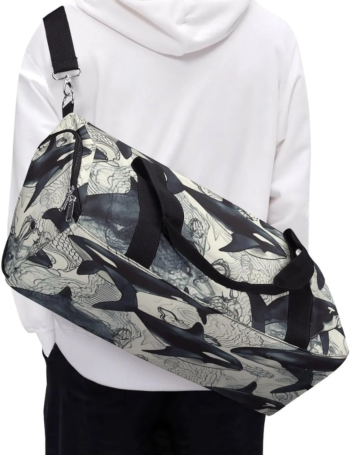 Gym Bag Killer Whale Duffel Bag for Men Women Overnight Bag with Shoe Compartment Workout Bags
