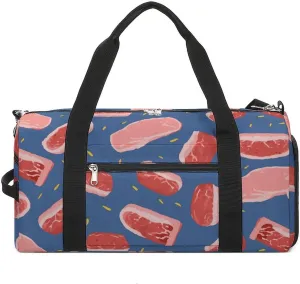 Gym Bag Meat Slices Pattern Duffel Bag for Men Women Overnight Bag with Shoe Compartment Workout Bags