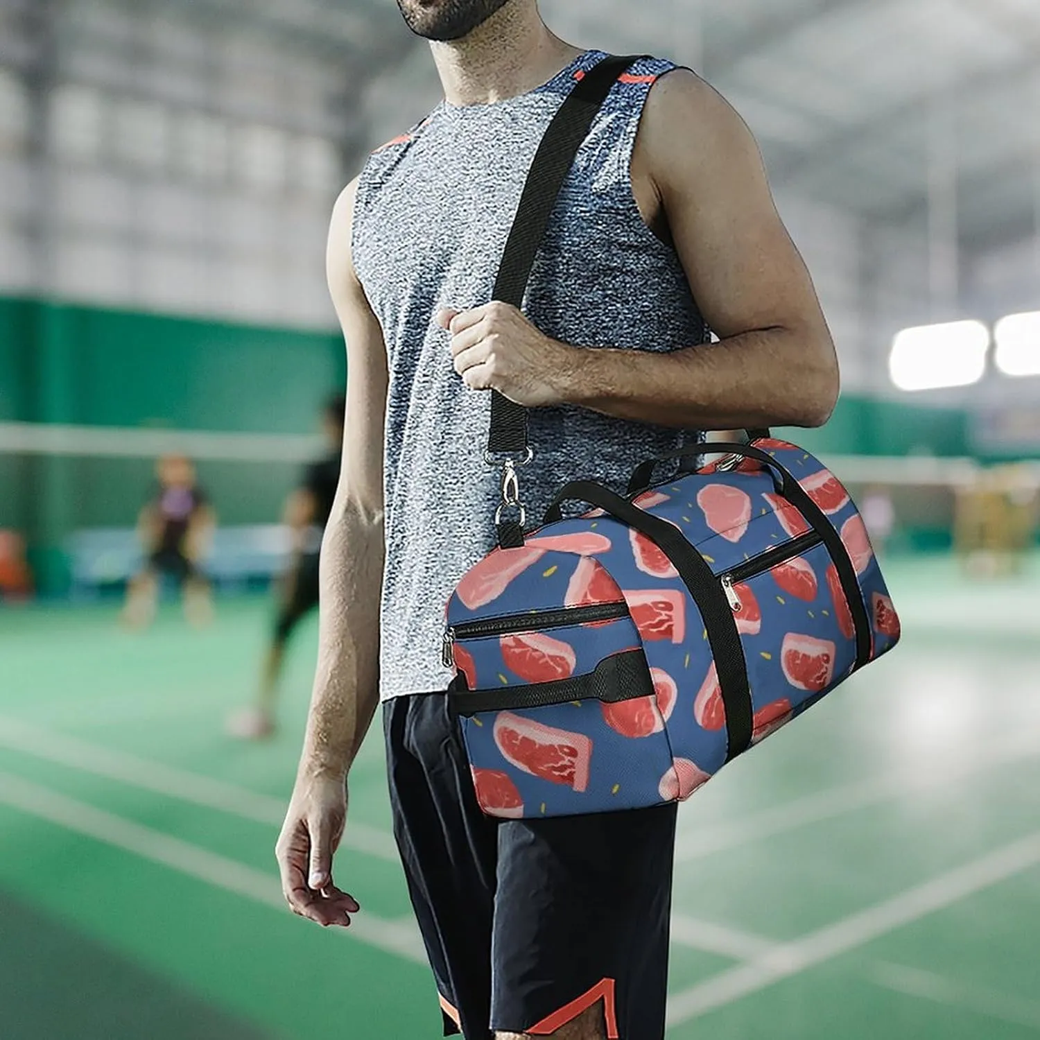 Gym Bag Meat Slices Pattern Duffel Bag for Men Women Overnight Bag with Shoe Compartment Workout Bags