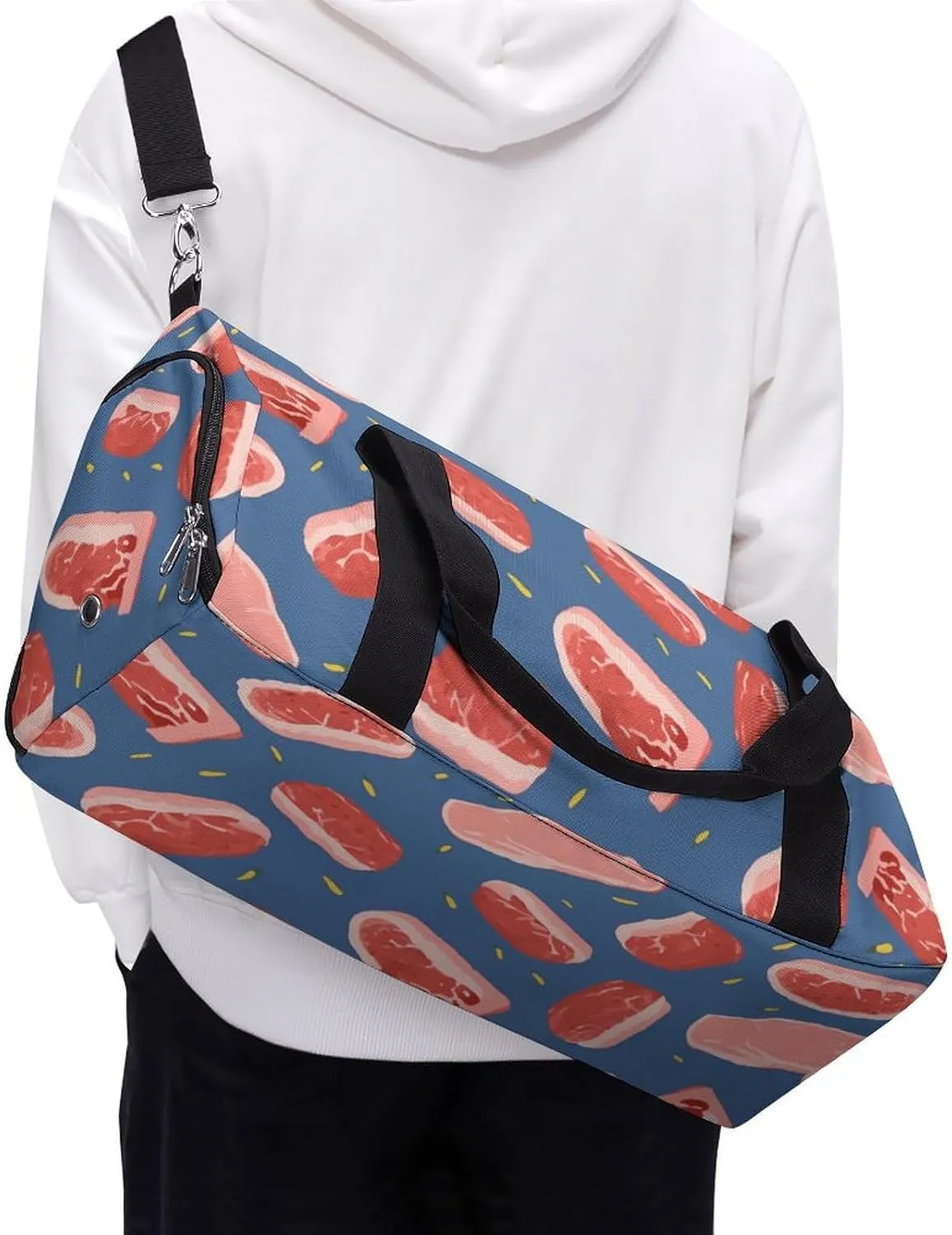 Gym Bag Meat Slices Pattern Duffel Bag for Men Women Overnight Bag with Shoe Compartment Workout Bags