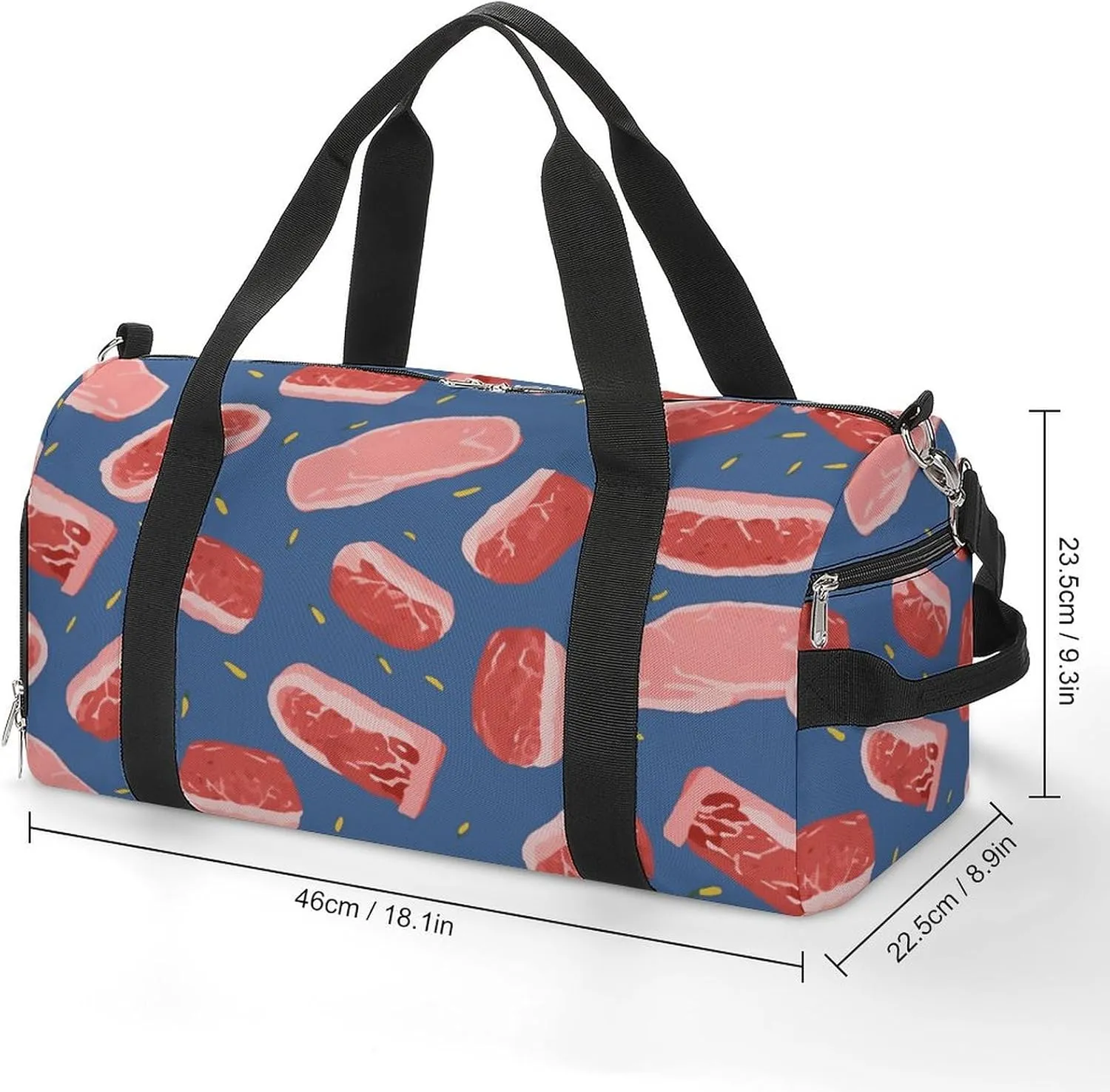 Gym Bag Meat Slices Pattern Duffel Bag for Men Women Overnight Bag with Shoe Compartment Workout Bags