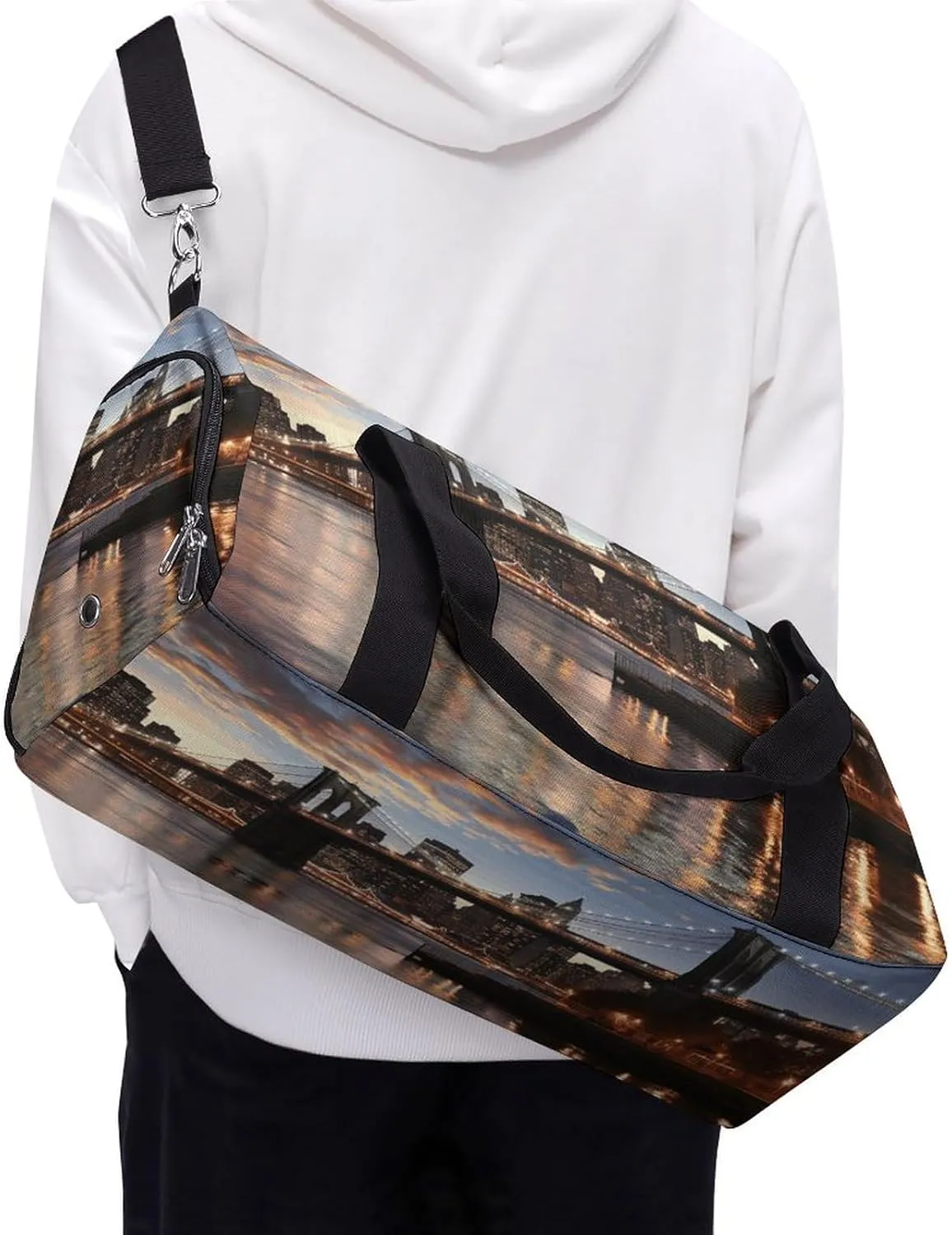 Gym Bag New York Bridge Duffel Bag for Men Women Overnight Bag with Shoe Compartment Workout Bags