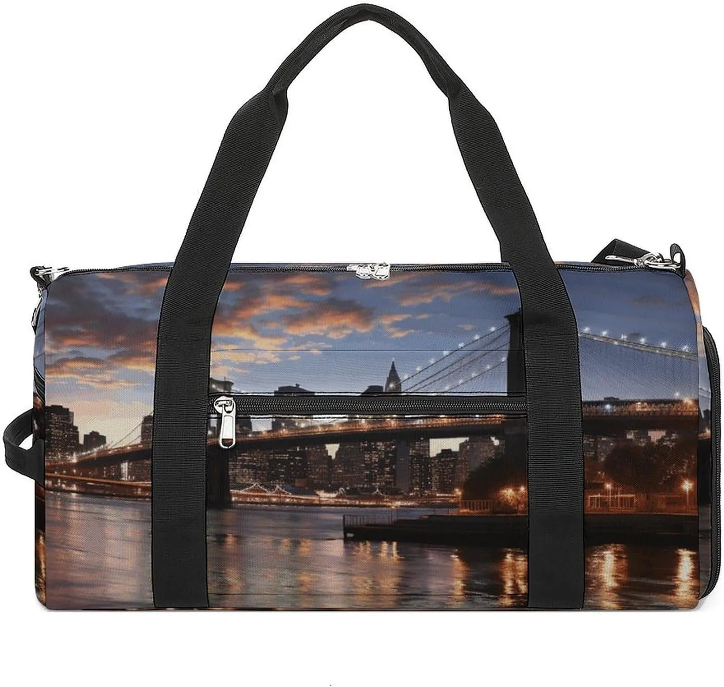 Gym Bag New York Bridge Duffel Bag for Men Women Overnight Bag with Shoe Compartment Workout Bags