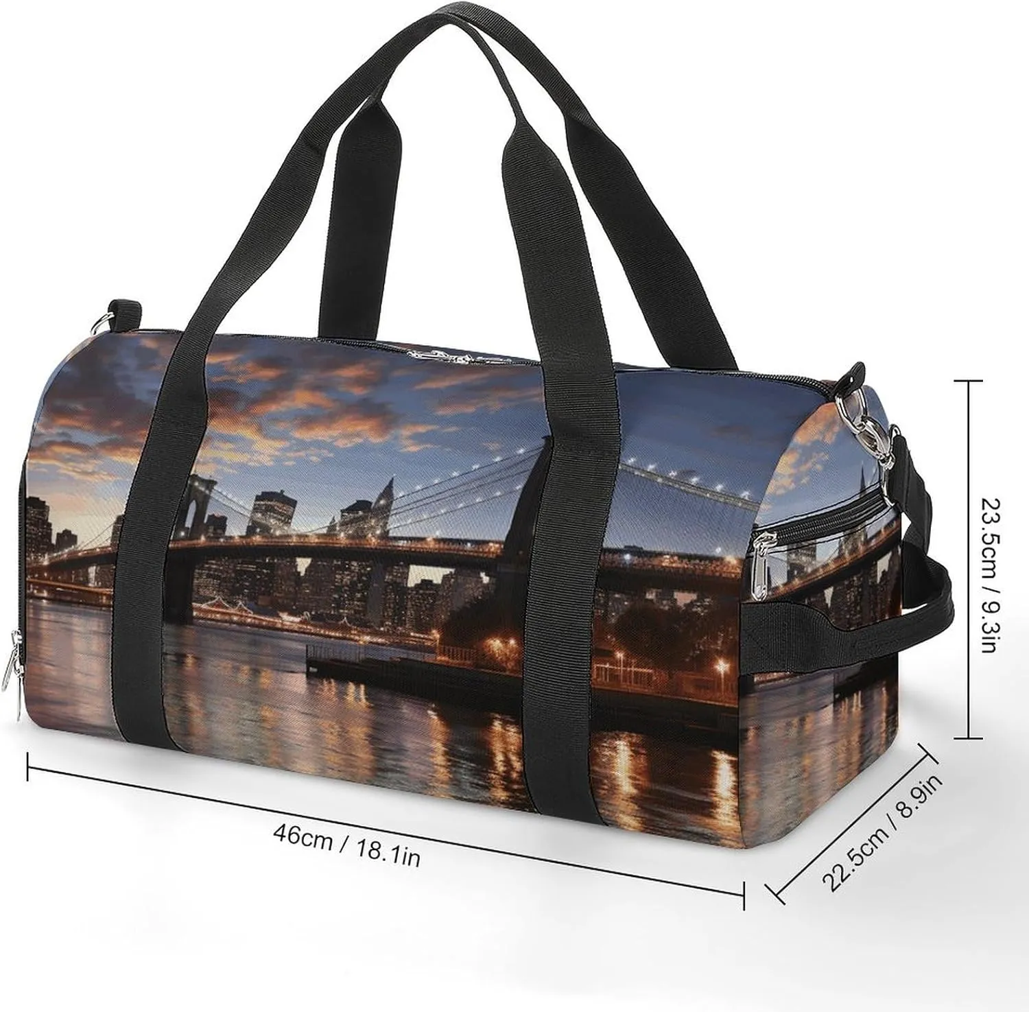 Gym Bag New York Bridge Duffel Bag for Men Women Overnight Bag with Shoe Compartment Workout Bags