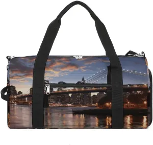 Gym Bag New York Bridge Duffel Bag for Men Women Overnight Bag with Shoe Compartment Workout Bags