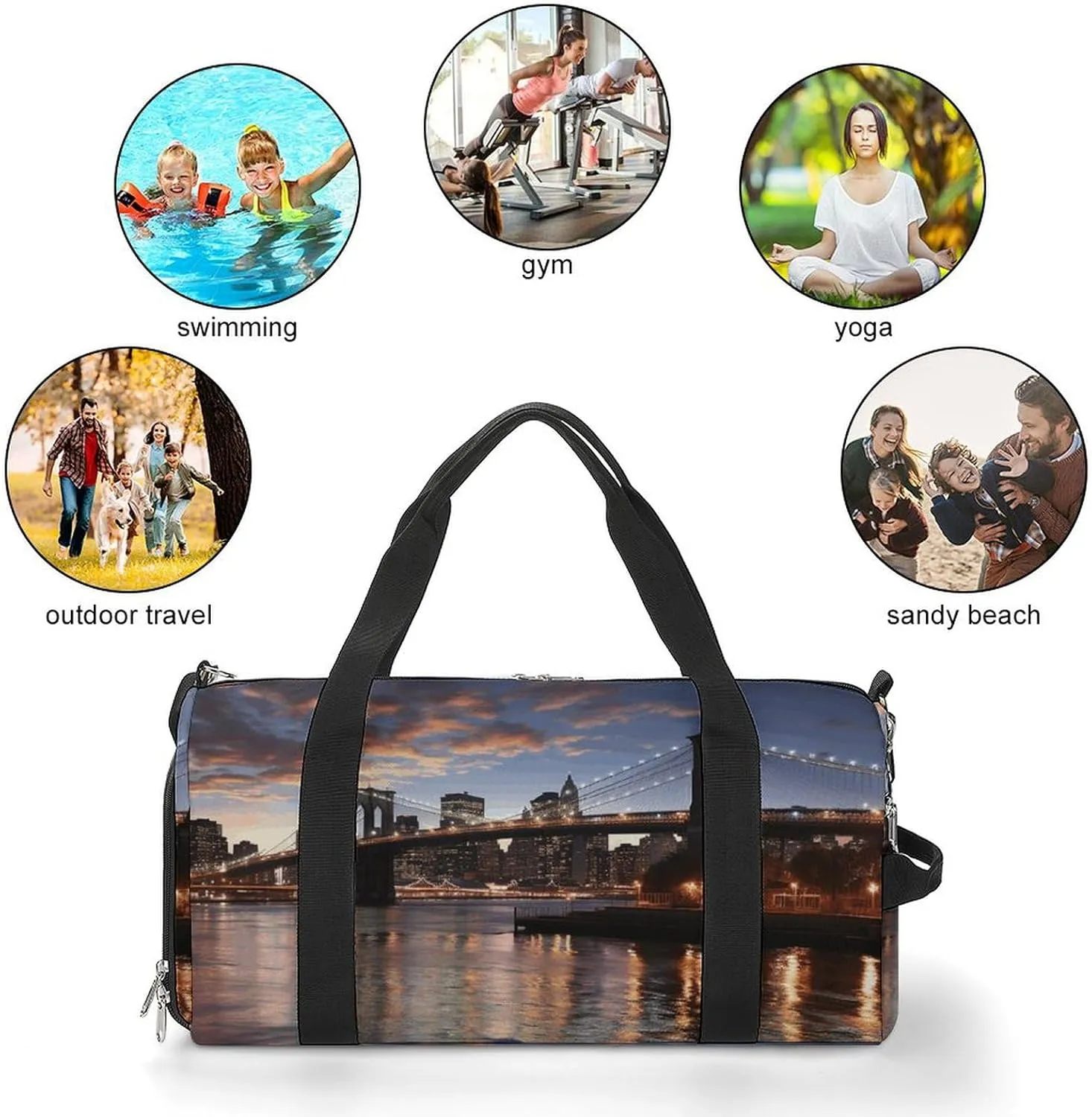 Gym Bag New York Bridge Duffel Bag for Men Women Overnight Bag with Shoe Compartment Workout Bags