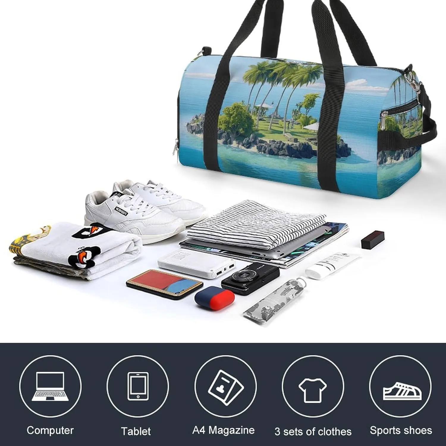 Gym Bag Ocean Island Duffel Bag for Men Women Overnight Bag with Shoe Compartment Workout Bags