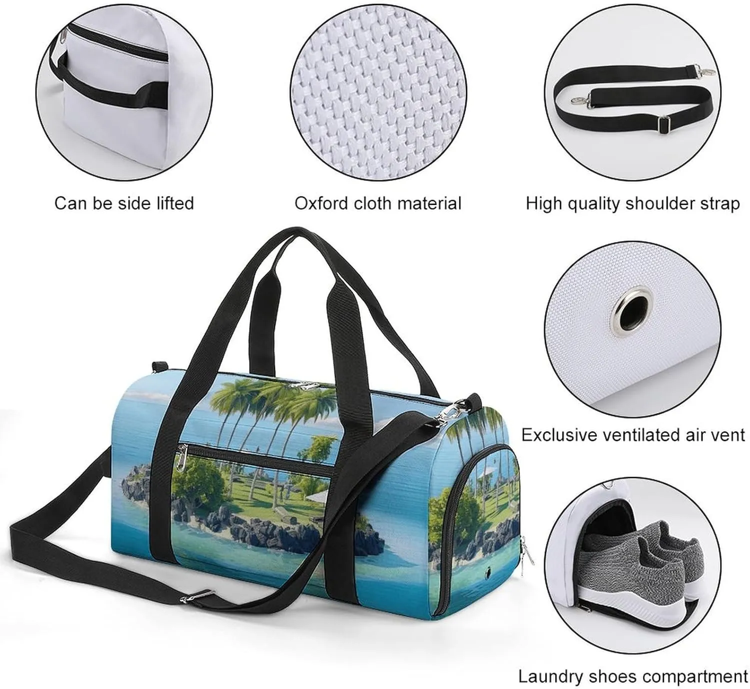 Gym Bag Ocean Island Duffel Bag for Men Women Overnight Bag with Shoe Compartment Workout Bags