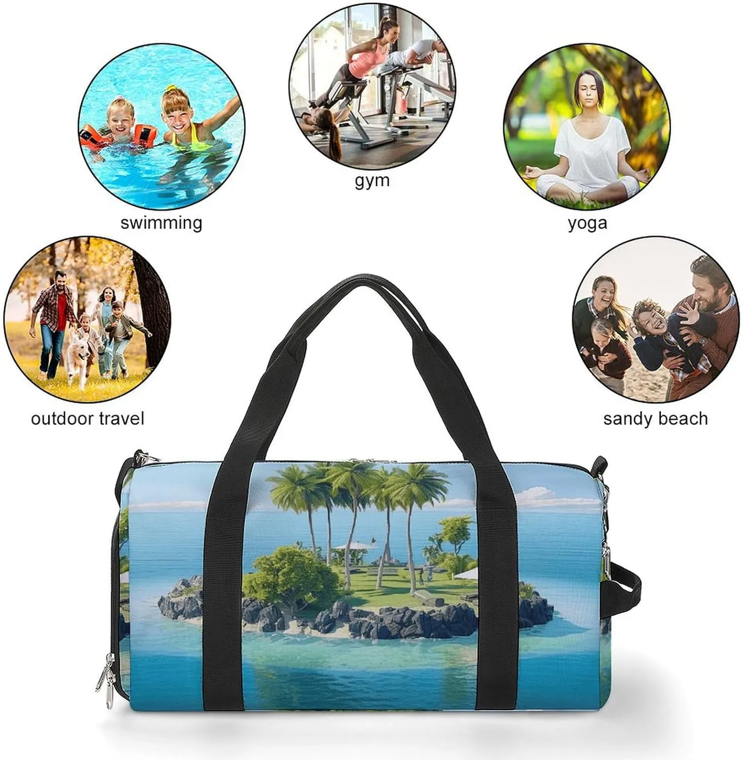 Gym Bag Ocean Island Duffel Bag for Men Women Overnight Bag with Shoe Compartment Workout Bags