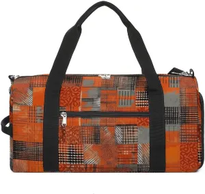 Gym Bag Orange Grid Lines Duffel Bag for Men Women Overnight Bag with Shoe Compartment Workout Bags