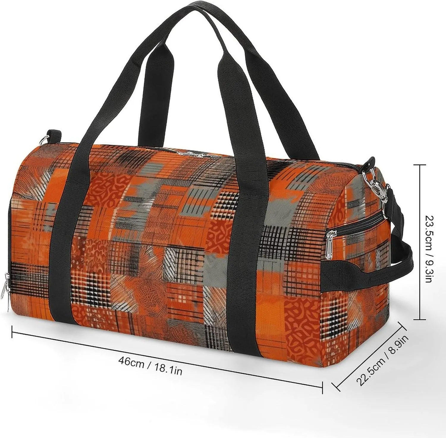 Gym Bag Orange Grid Lines Duffel Bag for Men Women Overnight Bag with Shoe Compartment Workout Bags