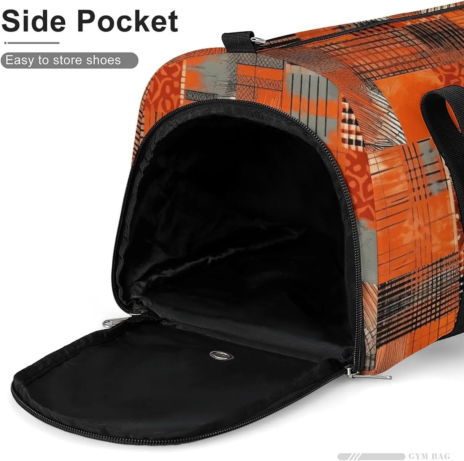 Gym Bag Orange Grid Lines Duffel Bag for Men Women Overnight Bag with Shoe Compartment Workout Bags
