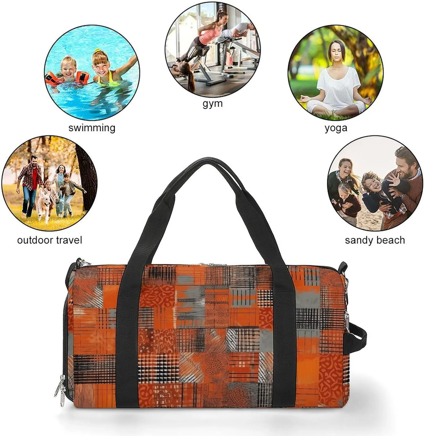 Gym Bag Orange Grid Lines Duffel Bag for Men Women Overnight Bag with Shoe Compartment Workout Bags