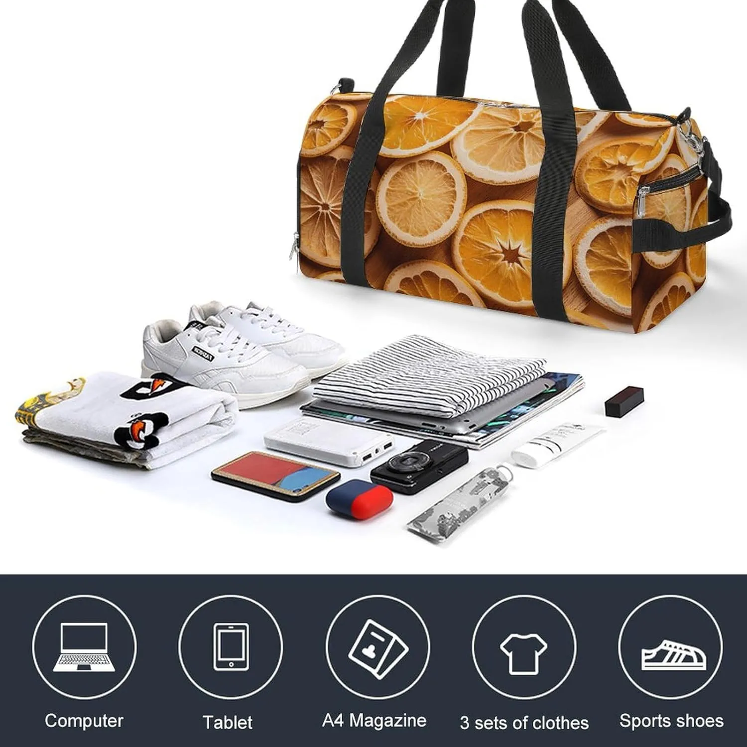 Gym Bag Orange Slices Duffel Bag for Men Women Overnight Bag with Shoe Compartment Workout Bags