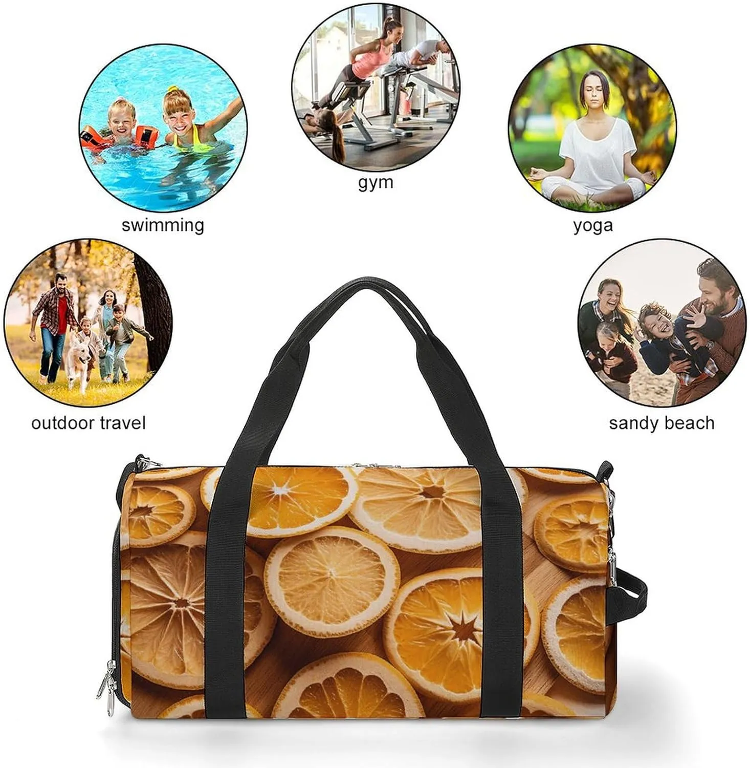 Gym Bag Orange Slices Duffel Bag for Men Women Overnight Bag with Shoe Compartment Workout Bags
