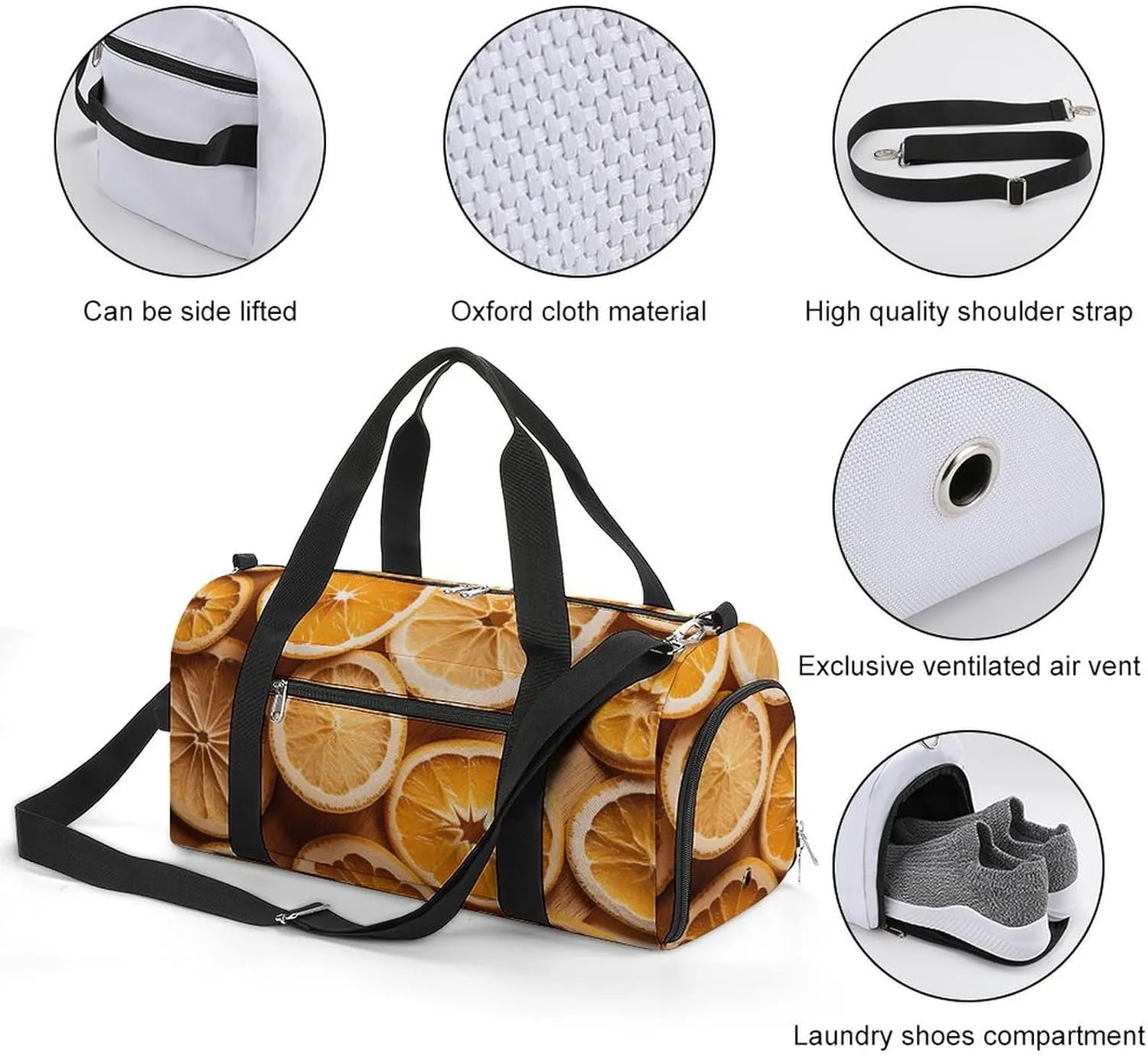 Gym Bag Orange Slices Duffel Bag for Men Women Overnight Bag with Shoe Compartment Workout Bags