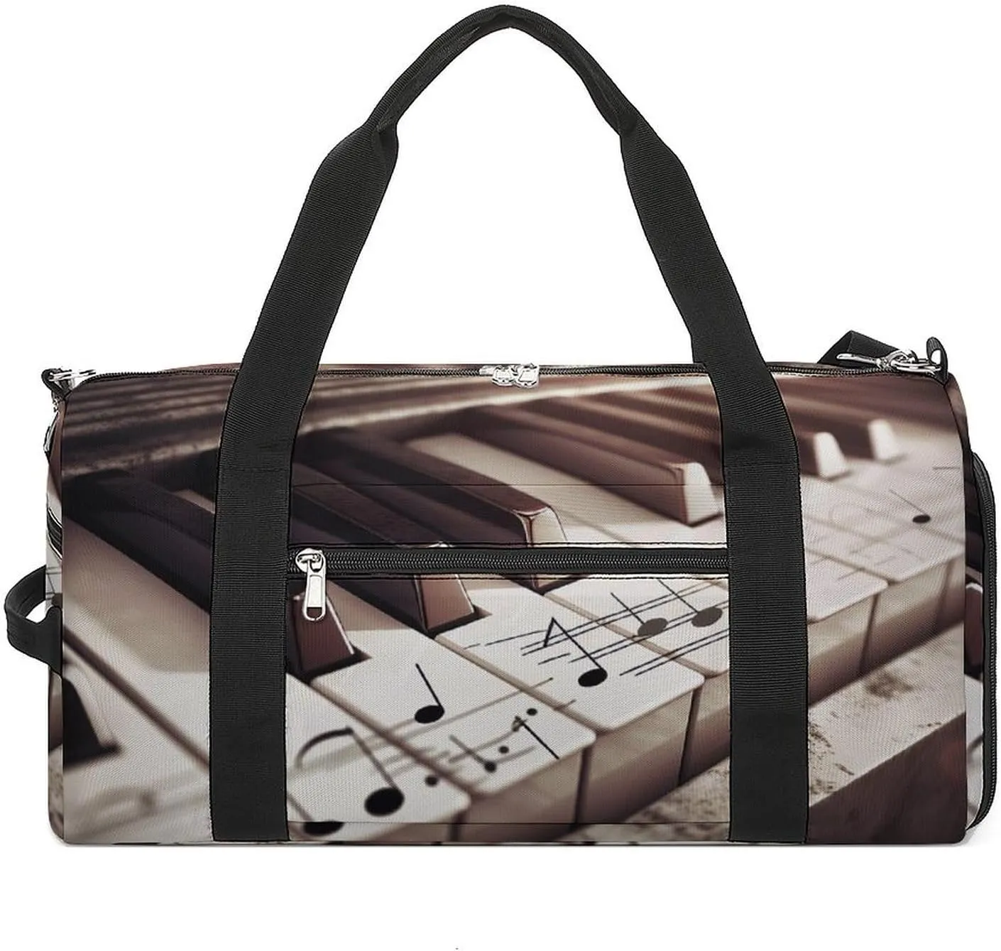Gym Bag Piano Keys With Musical Notes Duffel Bag for Men Women Overnight Bag with Shoe Compartment Workout Bags