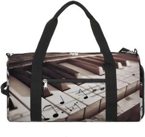 Gym Bag Piano Keys With Musical Notes Duffel Bag for Men Women Overnight Bag with Shoe Compartment Workout Bags
