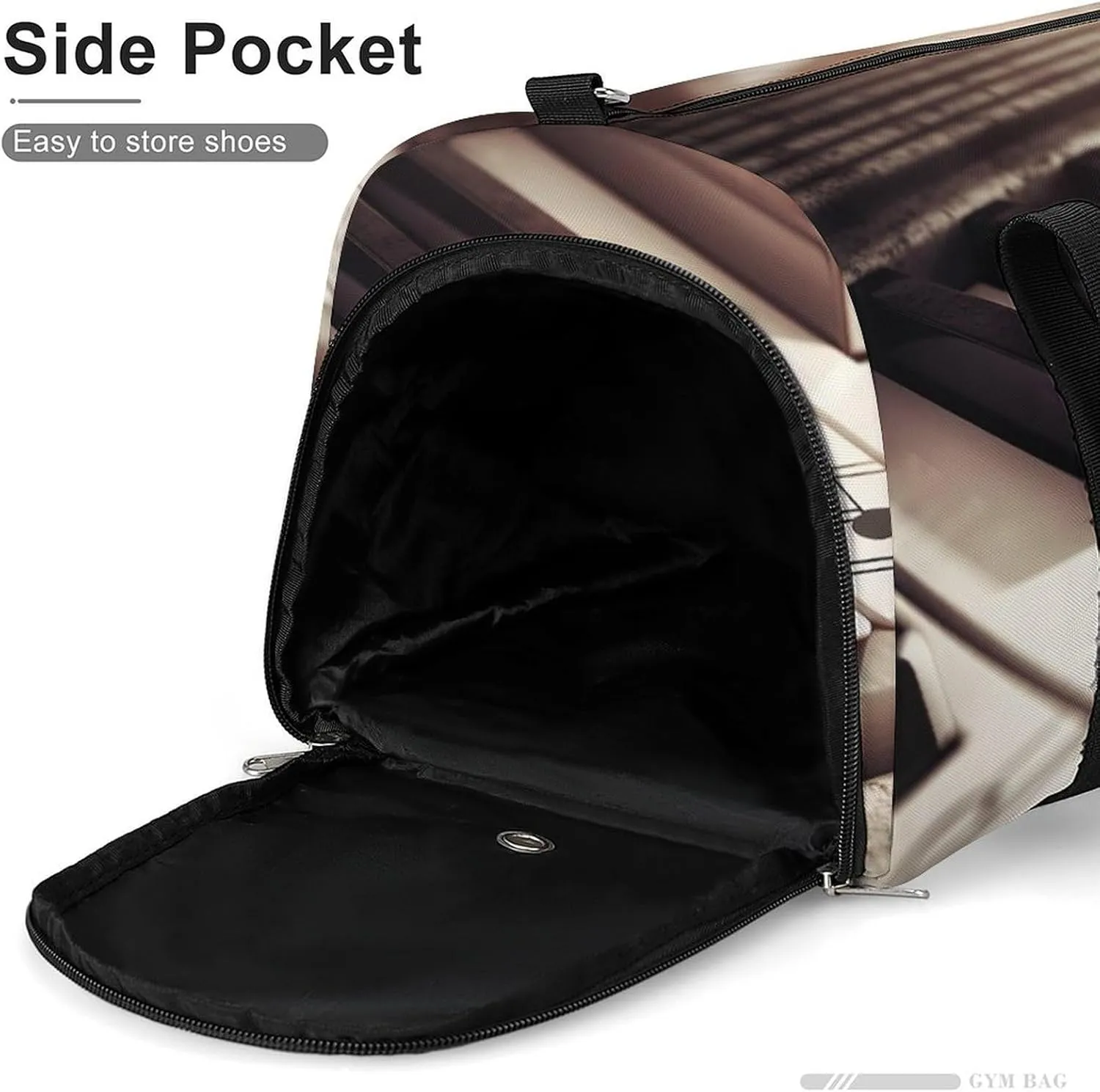 Gym Bag Piano Keys With Musical Notes Duffel Bag for Men Women Overnight Bag with Shoe Compartment Workout Bags
