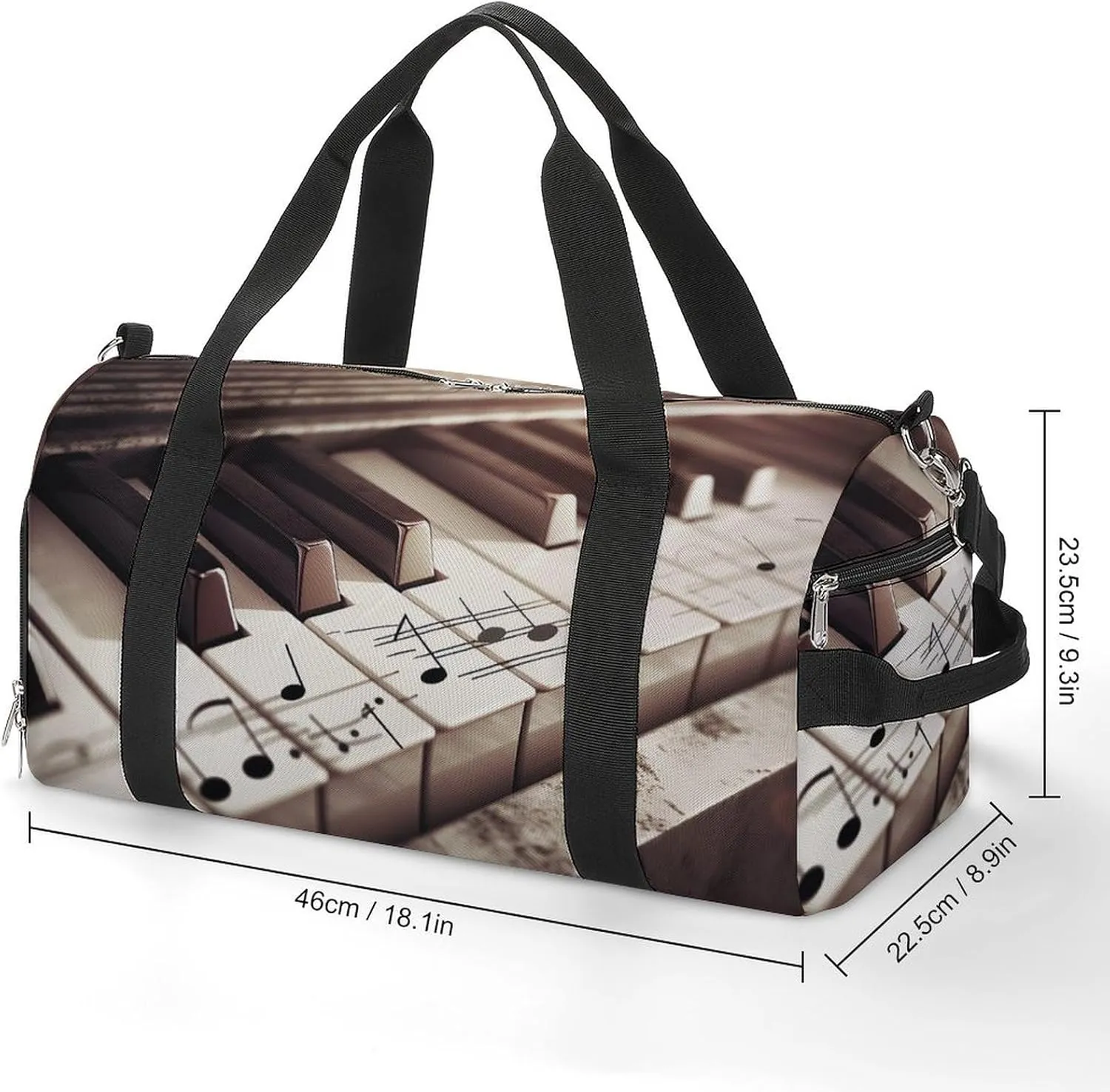Gym Bag Piano Keys With Musical Notes Duffel Bag for Men Women Overnight Bag with Shoe Compartment Workout Bags