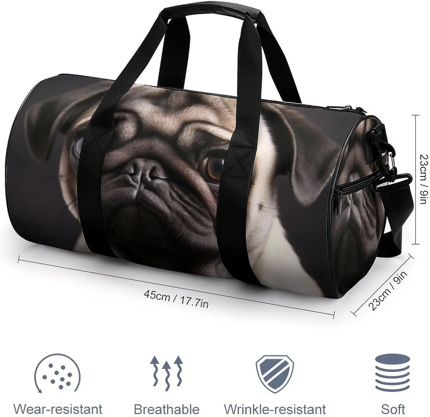 Gym Bag Pug Duffel Bag for Men Women Overnight Bag with Shoe Compartment Workout Bags