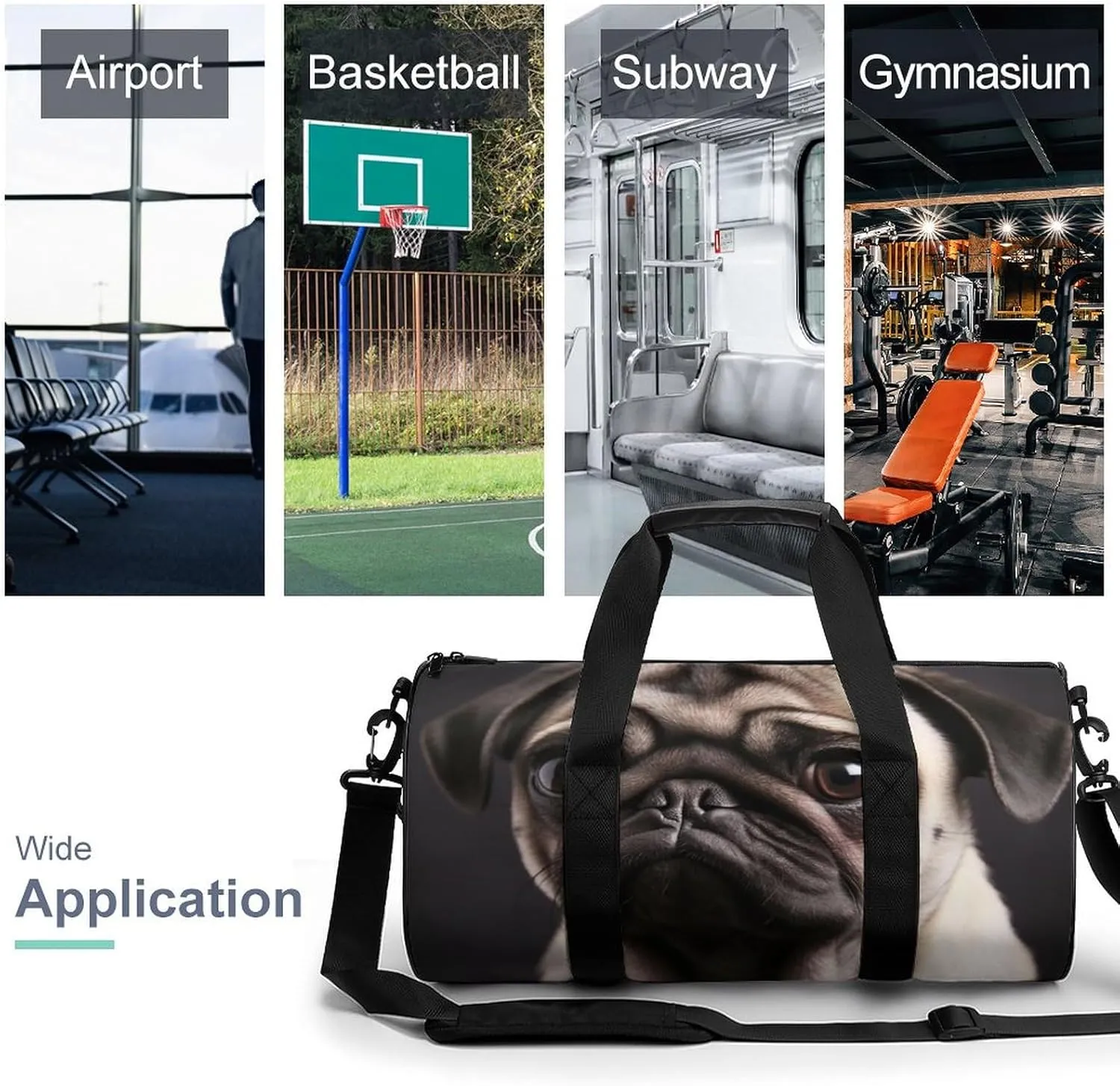 Gym Bag Pug Duffel Bag for Men Women Overnight Bag with Shoe Compartment Workout Bags