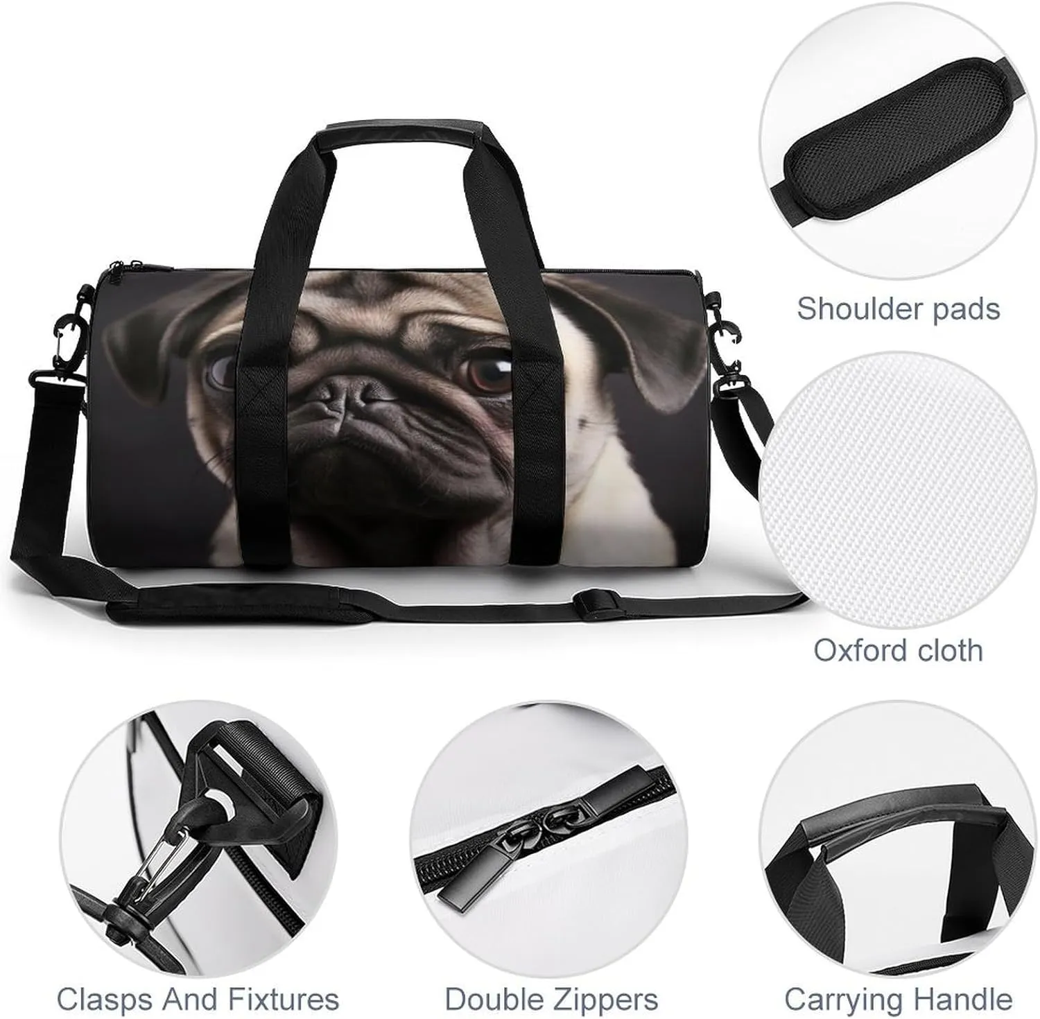 Gym Bag Pug Duffel Bag for Men Women Overnight Bag with Shoe Compartment Workout Bags
