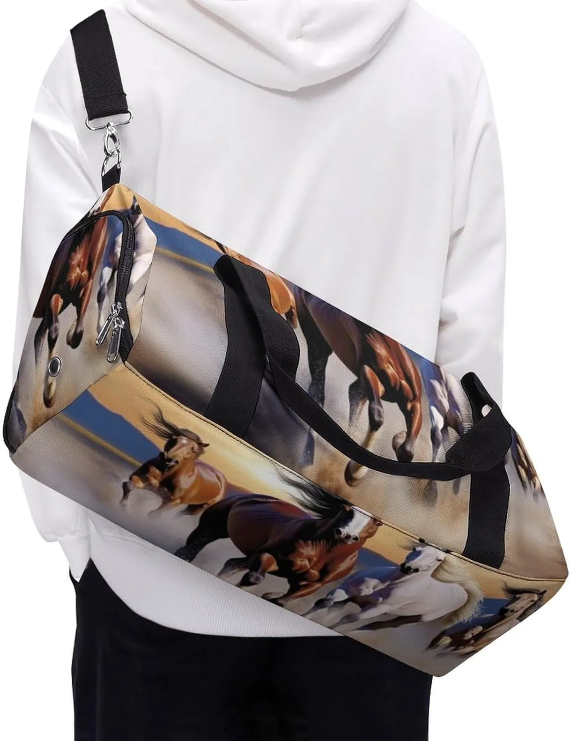 Gym Bag Running Horses Duffel Bag for Men Women Overnight Bag with Shoe Compartment Workout Bags