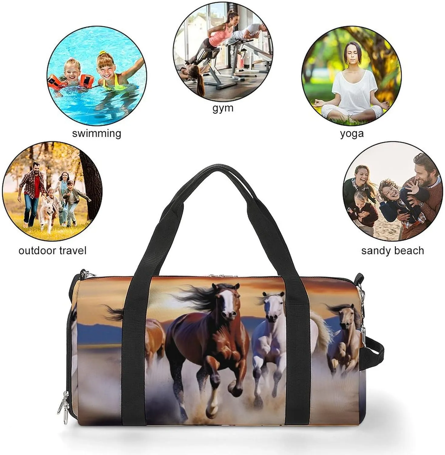 Gym Bag Running Horses Duffel Bag for Men Women Overnight Bag with Shoe Compartment Workout Bags