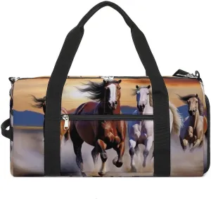Gym Bag Running Horses Duffel Bag for Men Women Overnight Bag with Shoe Compartment Workout Bags
