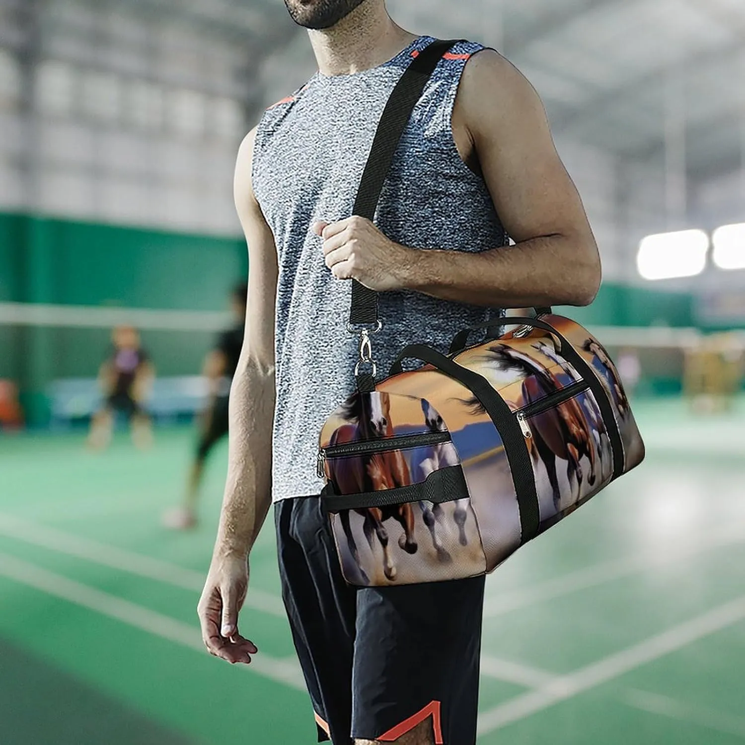 Gym Bag Running Horses Duffel Bag for Men Women Overnight Bag with Shoe Compartment Workout Bags