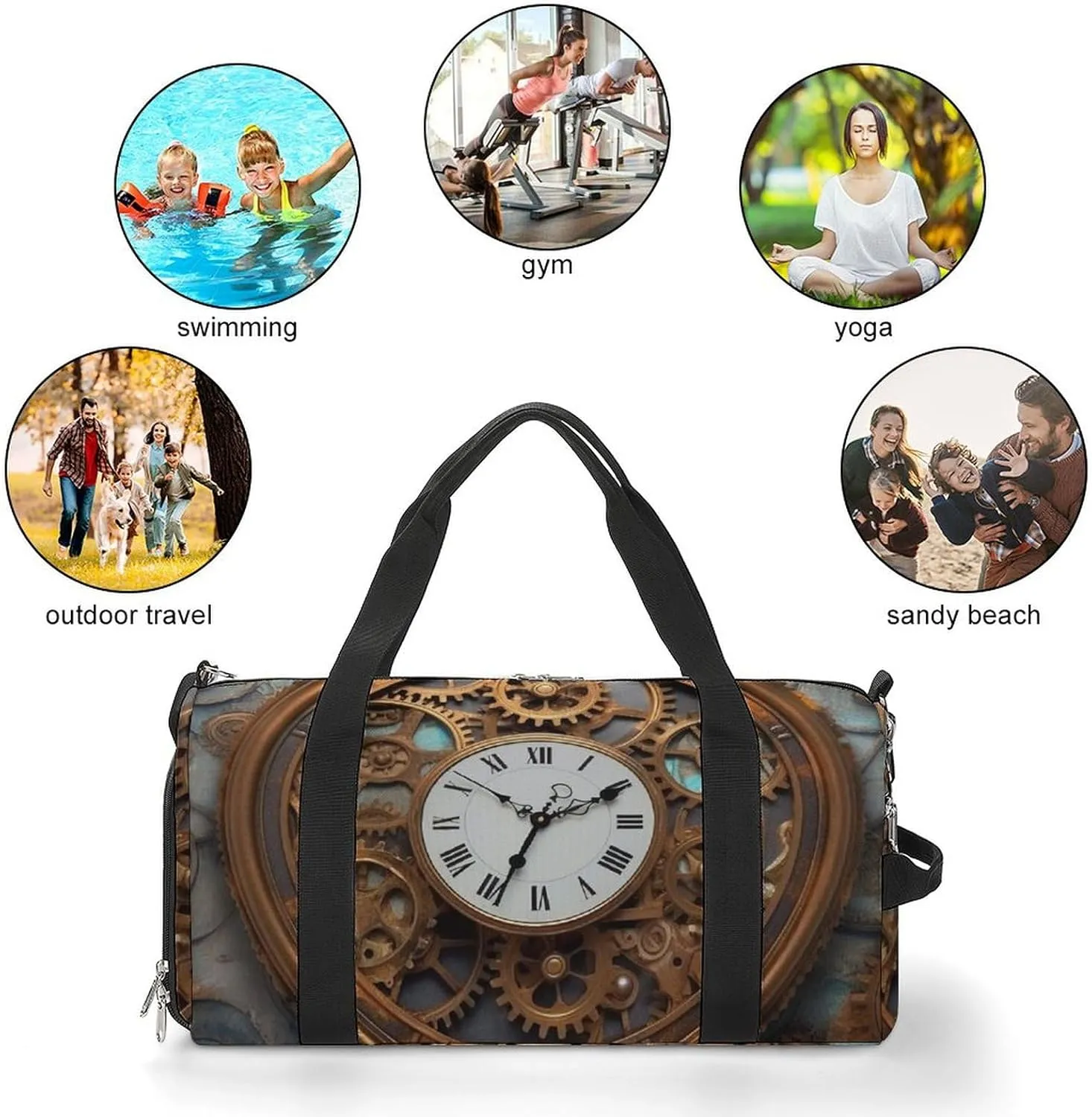 Gym Bag Rusty Steampunk Clock Duffel Bag for Men Women Overnight Bag with Shoe Compartment Workout Bags