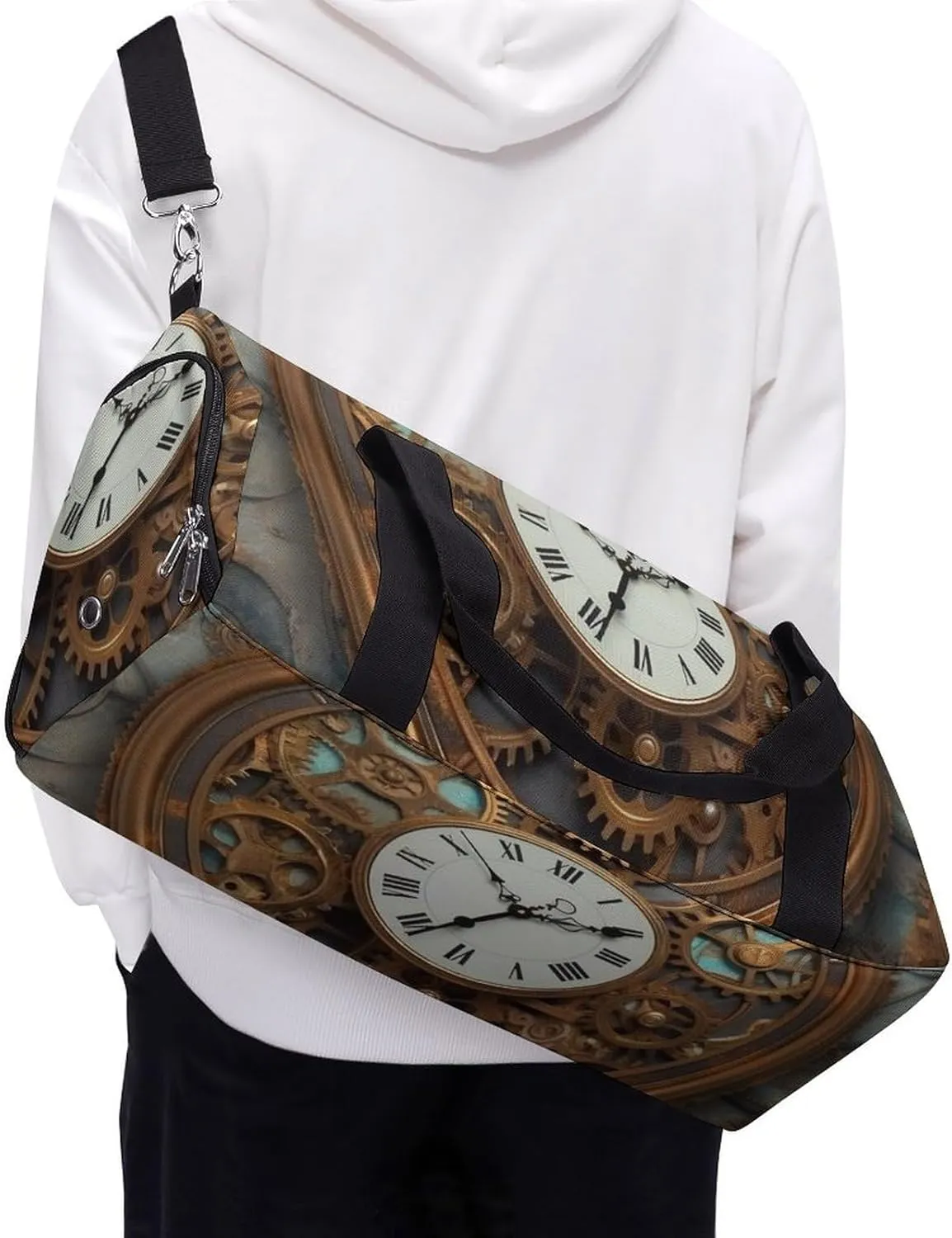 Gym Bag Rusty Steampunk Clock Duffel Bag for Men Women Overnight Bag with Shoe Compartment Workout Bags